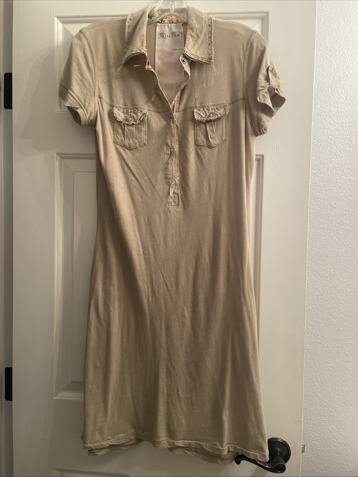 Miss Me T Shirt Dress Women’s L Tan With Stitching