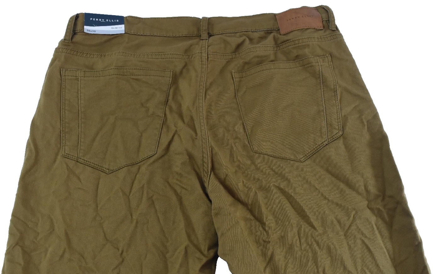 Perry Ellis Mens Chino Pants New 40X30 Brown Stretch 5 Pockets Slim Fit