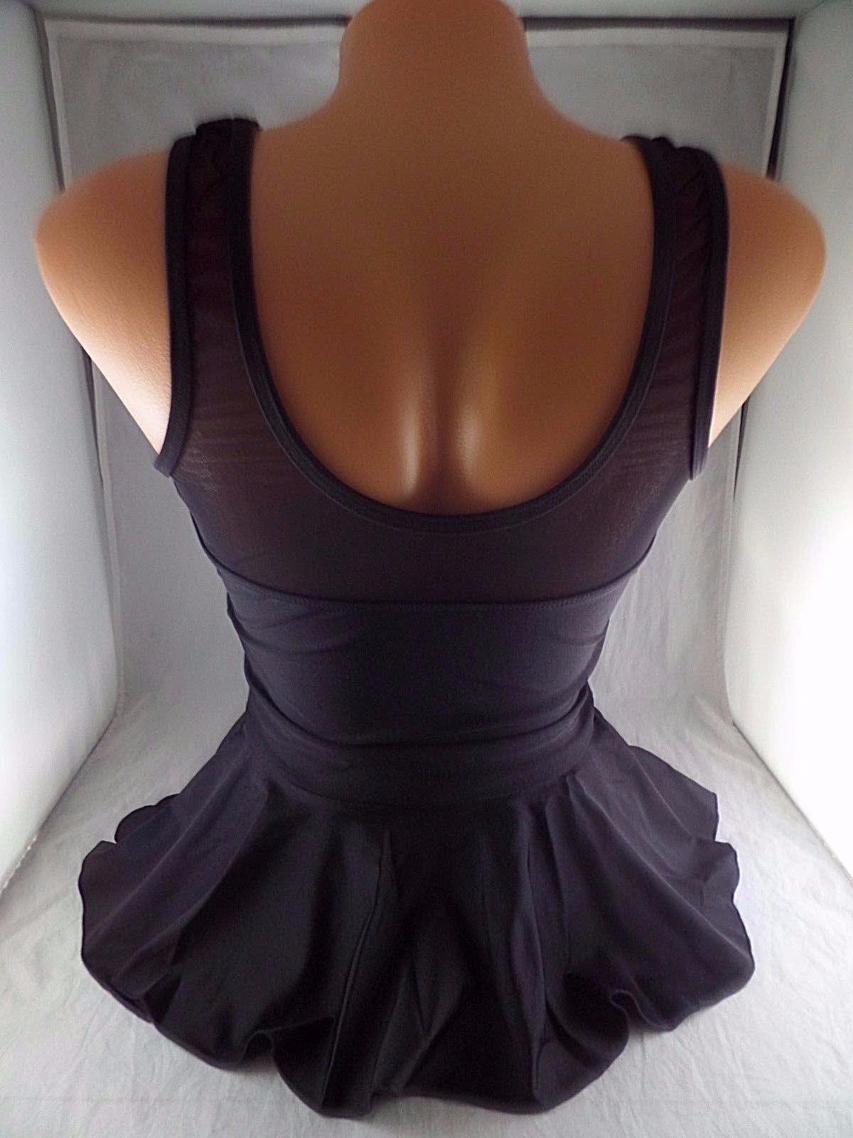 NWT Esther Williams Set up on the Sand Black 1pc Swimsuit Sz 12 Skirt Mesh SEXY