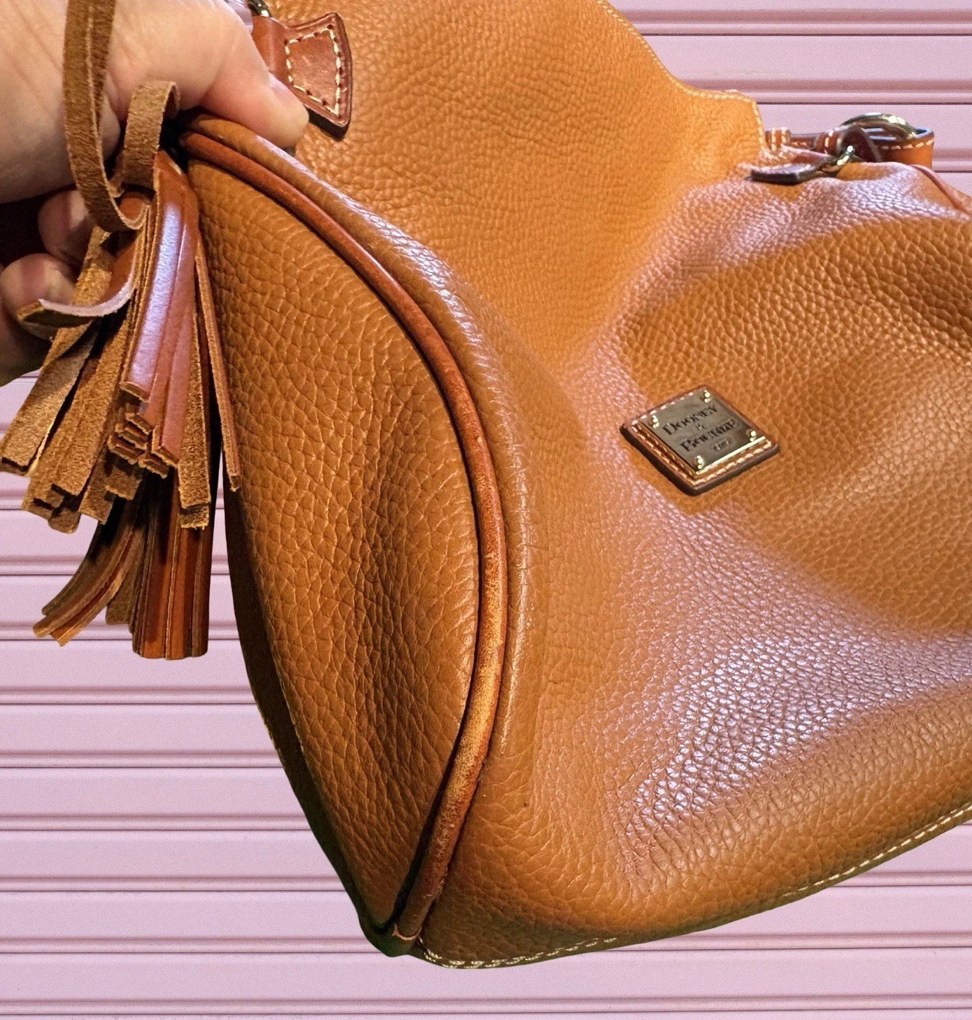 Dooney Bourke Caramel Brown Hobo Zip Shoulder Bag Pebbled Leather