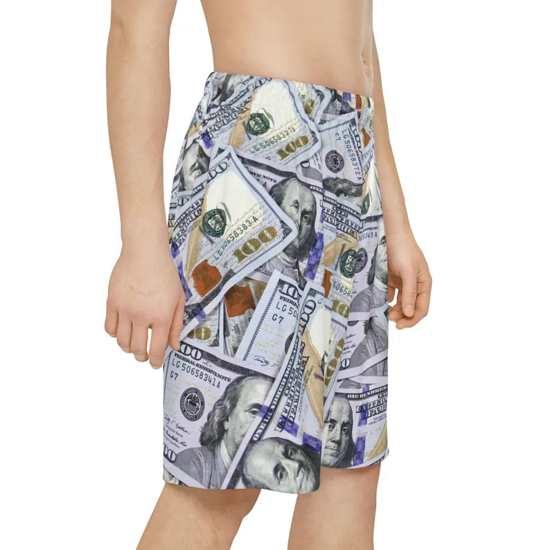 Money Hundred Dollar Bill Hawaiian Shorts Mens Beach Summer Casual