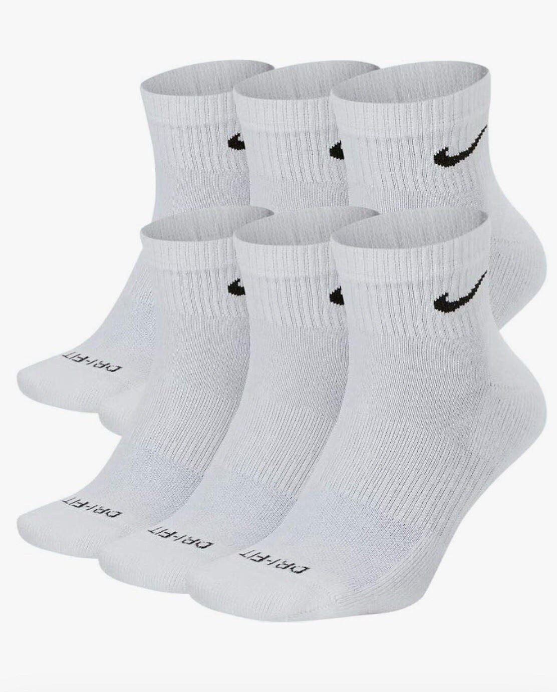 Nike Everyday Cushion Drifit Ankle White Athletic Socks – (6 Pack) Unisex LARGE