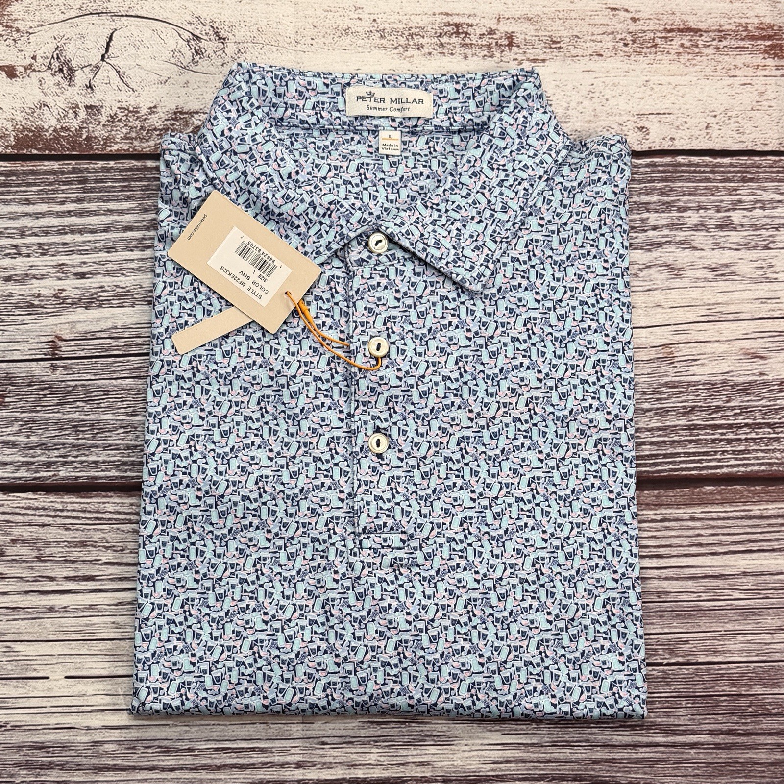 NWT PETER MILLAR – Cocktail Transfusion SUMMER COMFORT Golf Shirt Polo – LARGE