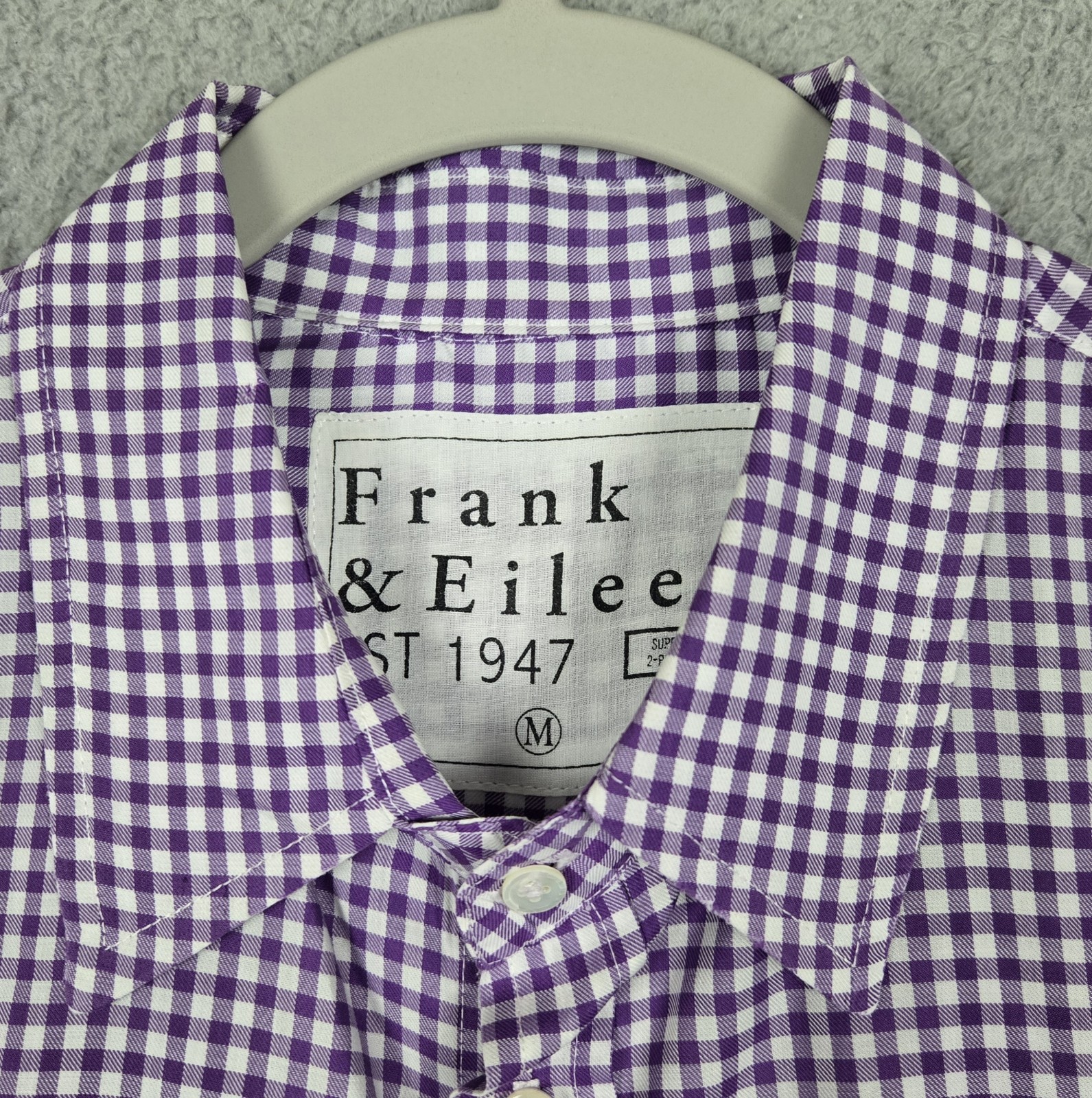 Frank & Eileen “Paul” Shirt Long Sleeve Cotton Casual Purple Gingham Mens Medium