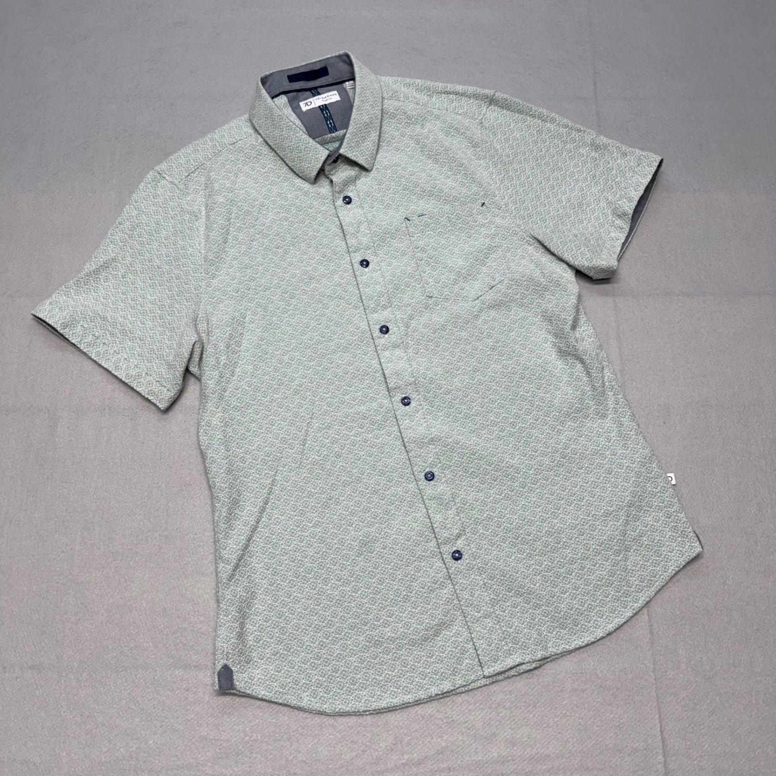 7 Diamonds Zenith Jacquard Stretch Shirt Mens Large Green SS Button Down