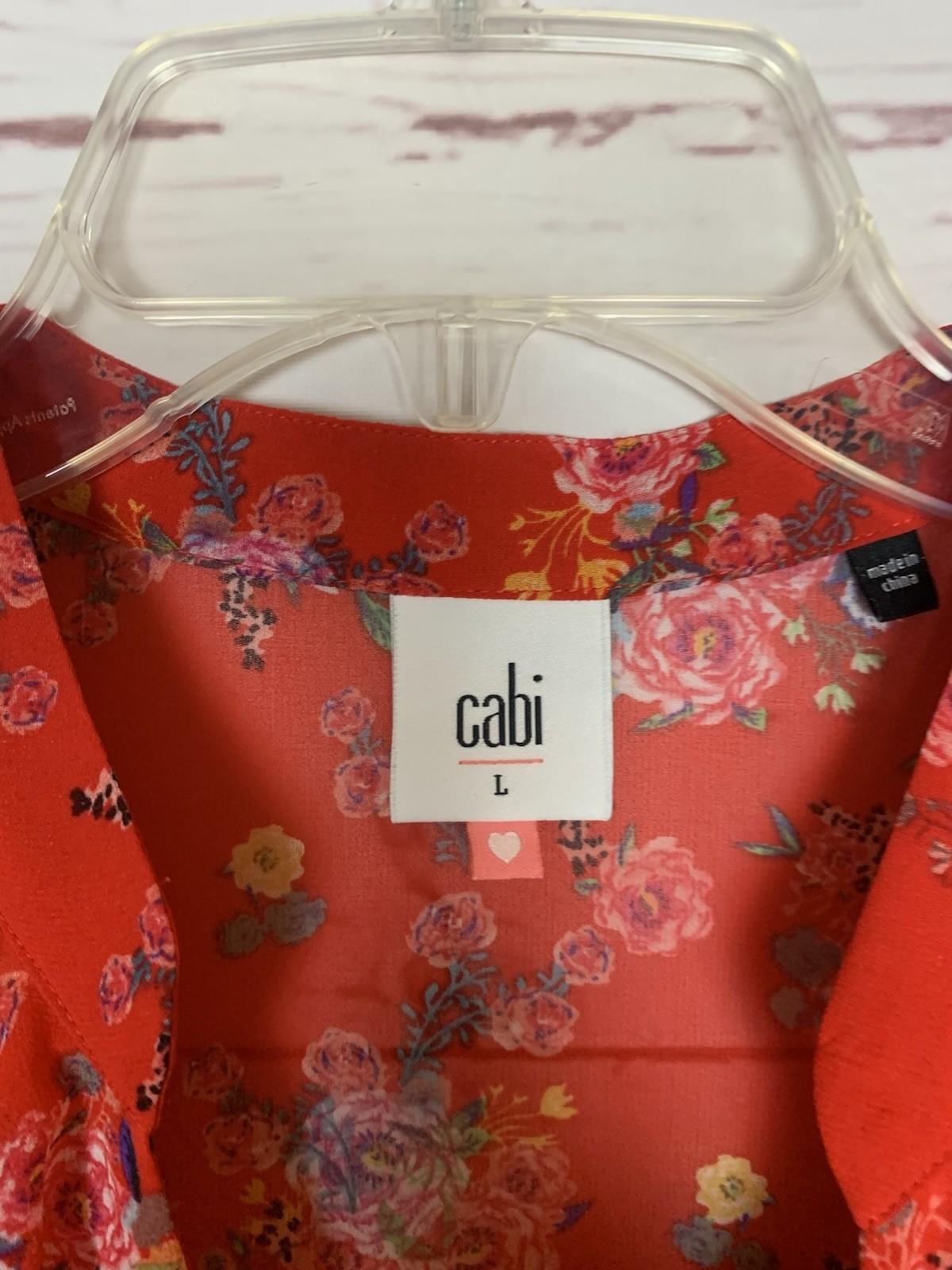 CAbi Women’s L Large Red Floral Ruffle Sleeveless Sheer Summer Top Blouse