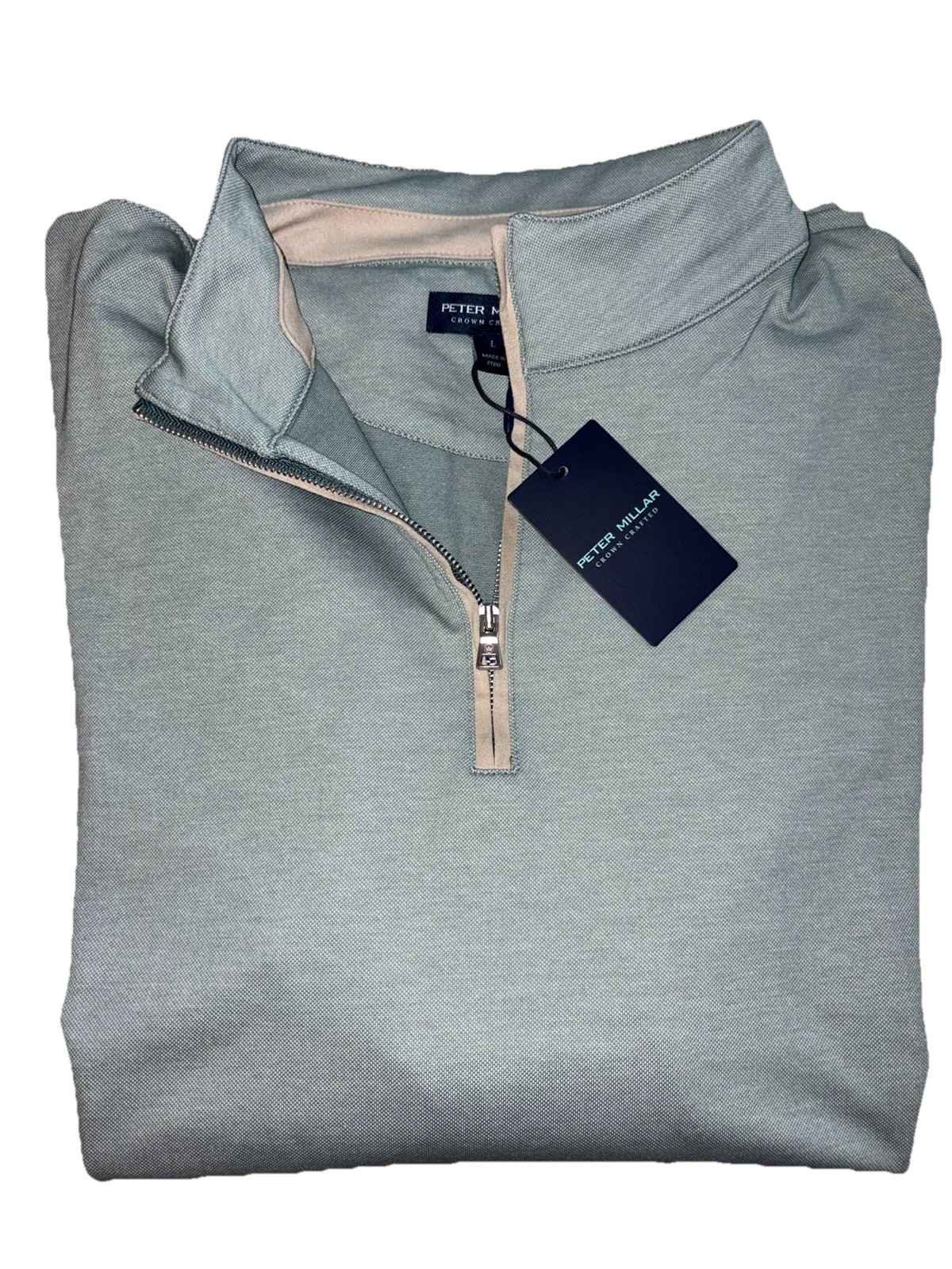 PETER MILLAR Crown Crafted Albatross LARGE Cotton Blend 1/4 Zip Willow Green
