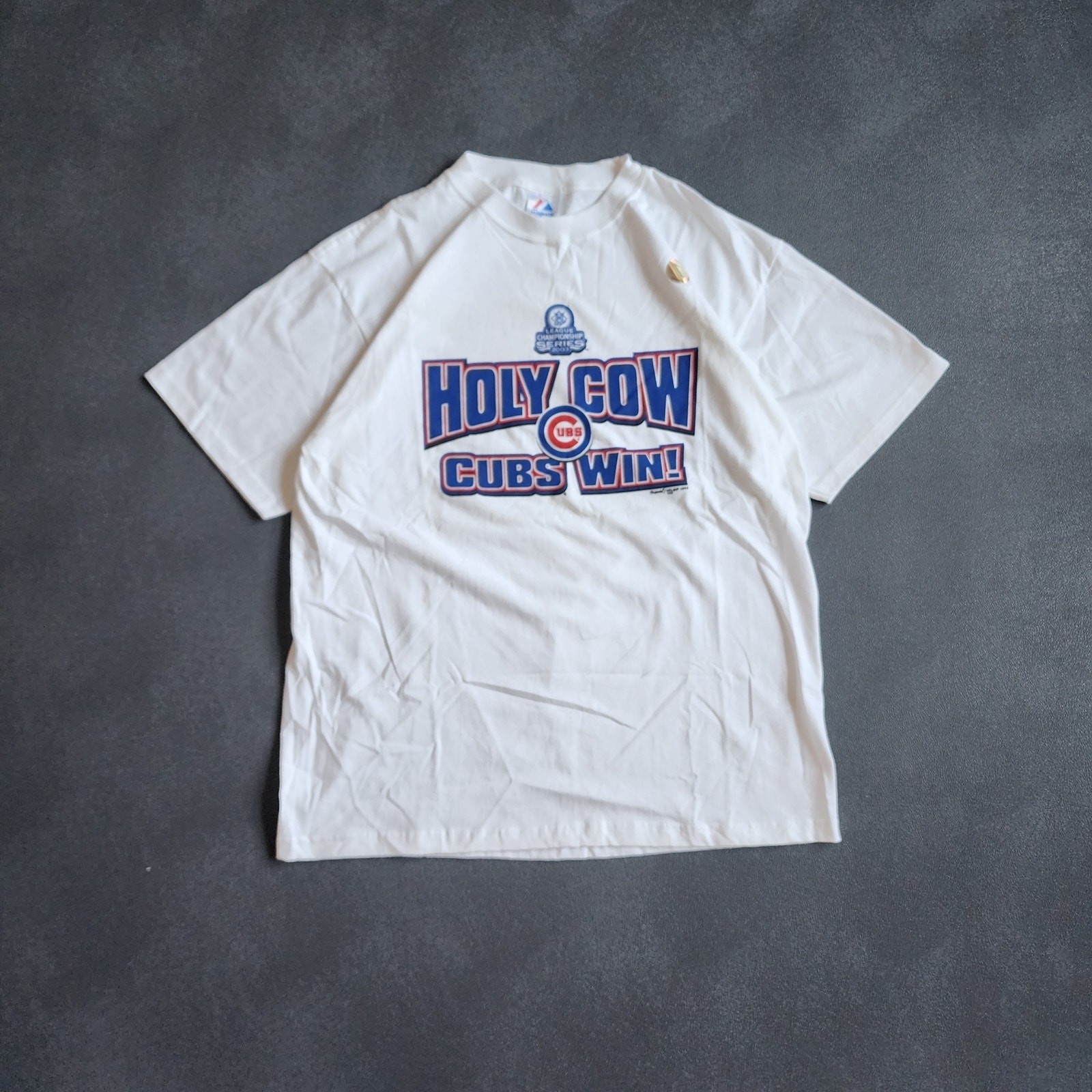 Vintage 2003 Chicago Cubs NLCS Holy Cow Cubs Win White Shirt XL