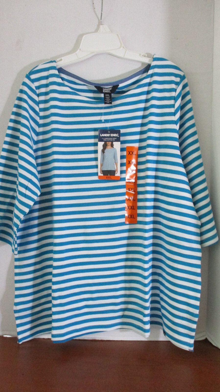 LAND’S END Teal Blue 3/4 SLEEVE BOAT NECK PIMA COTTON TOP SHIRT Women’s XXL ~NWT