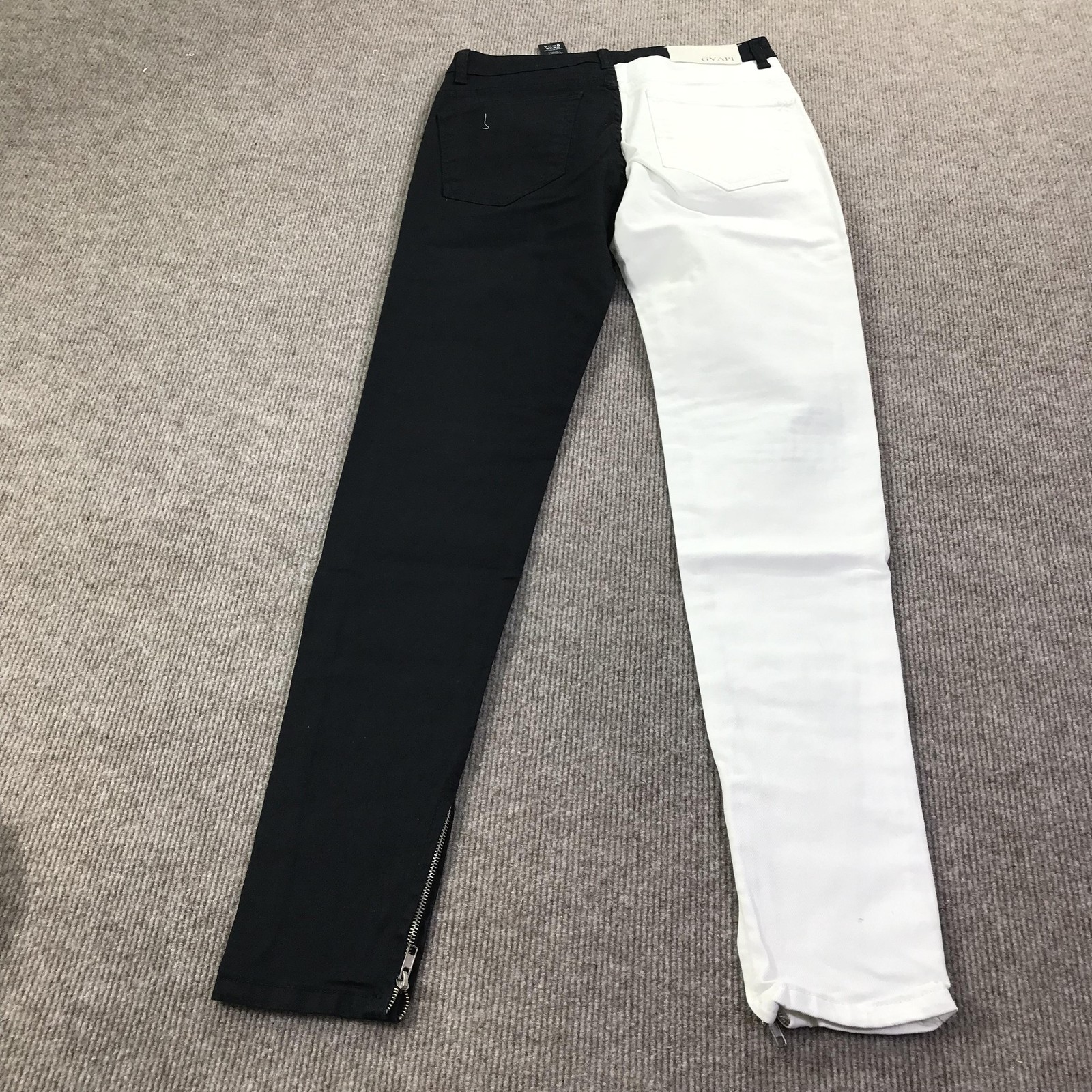 GVAPI MMXV Jeans Mens 30 Black White Split Leg Distressed Patchwork Zipper Pants