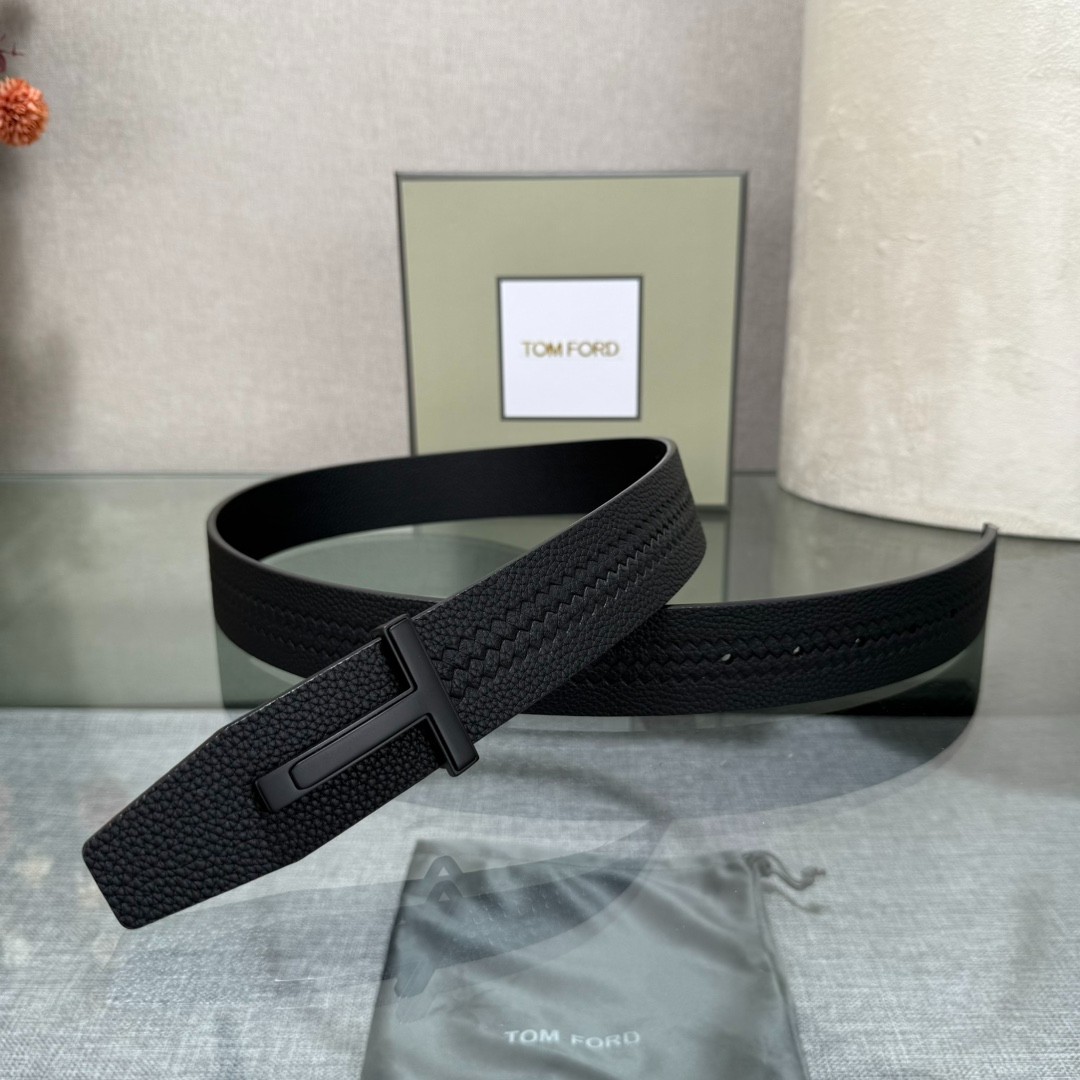 TOM FORD Reversible Black Calfskin Leather 38mm Belt Black Buckle
