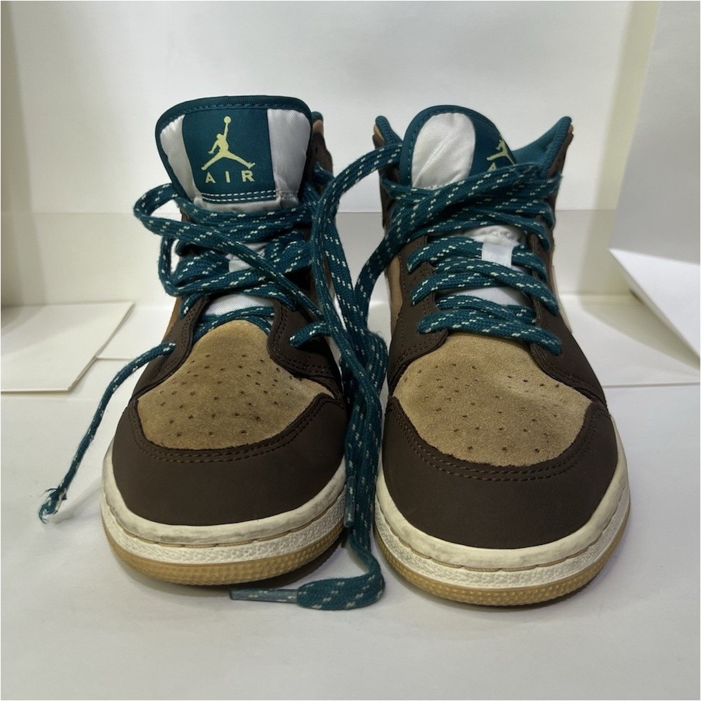Jordan Air Jordan 1 Mid Brown Tan Teal Cream Mid Top Lace Up Size- 5Y