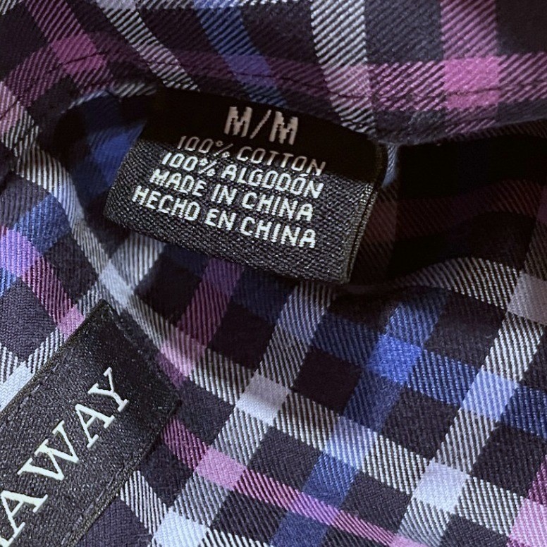 Hathaway Mens M Button Down Collar Shirt Blue Purple Plaid Non Iron Long Sleeve