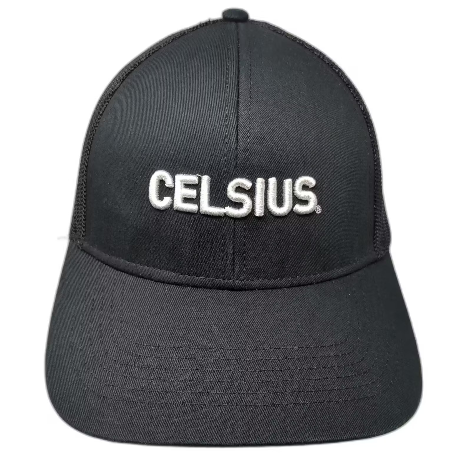 Celsius Trucker Hat Black White OS Mesh Back Snapback Adjustable Embroidered