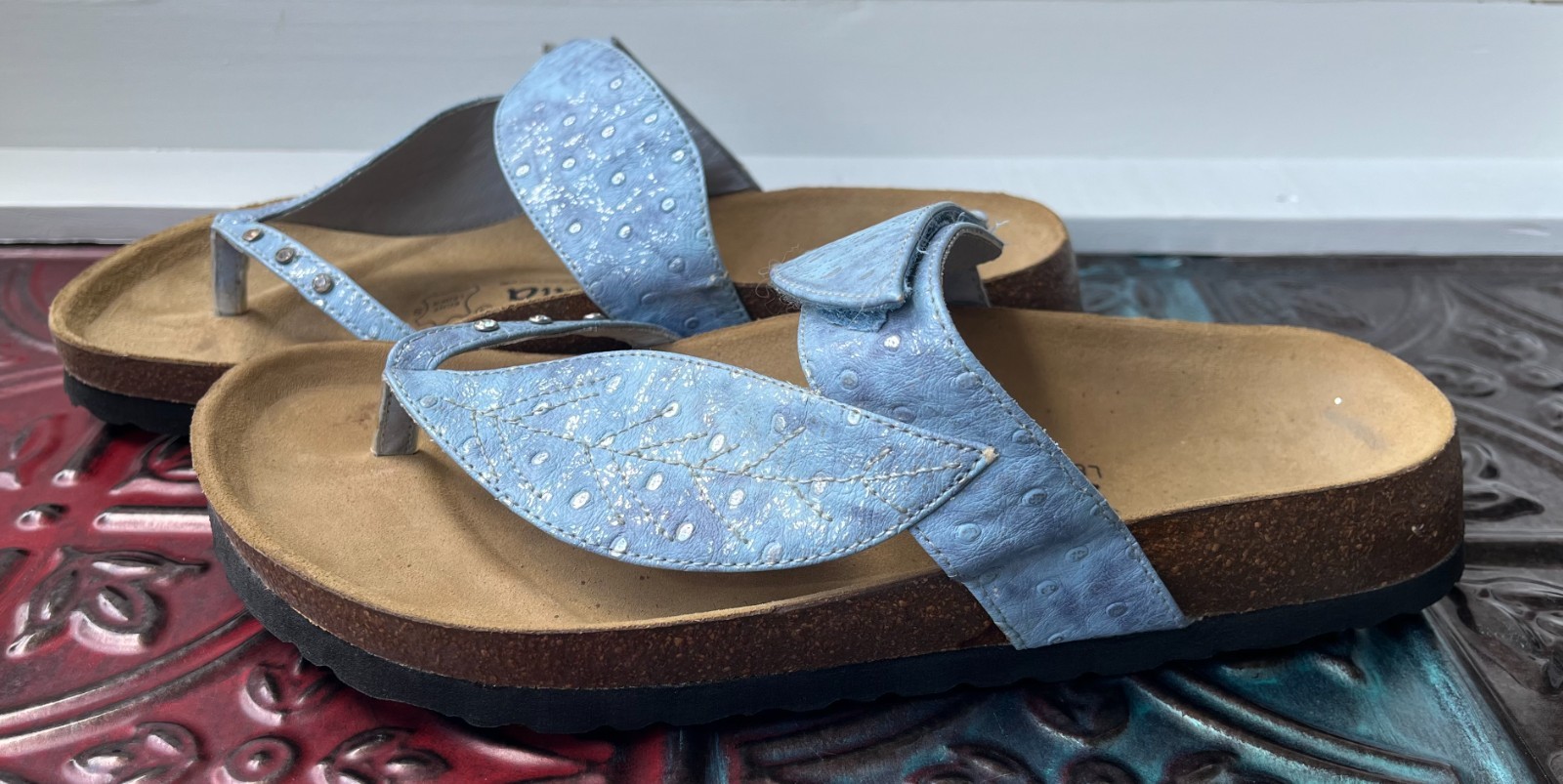 Betula Birkenstock Bombay Leaf Sandal Womens 8 EU 39 Blue Leather Birko Flor