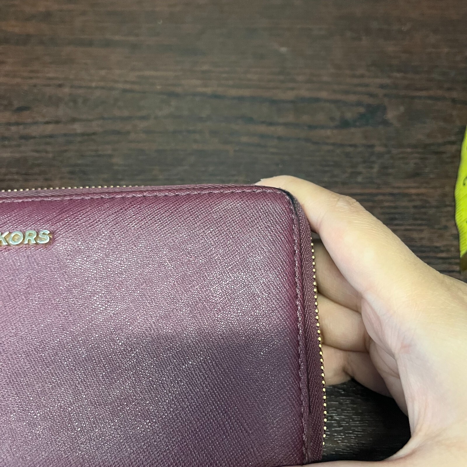 Michael Kors Womens Deep Red Leather Card Holder Pockets Zip Around Purse Wallet