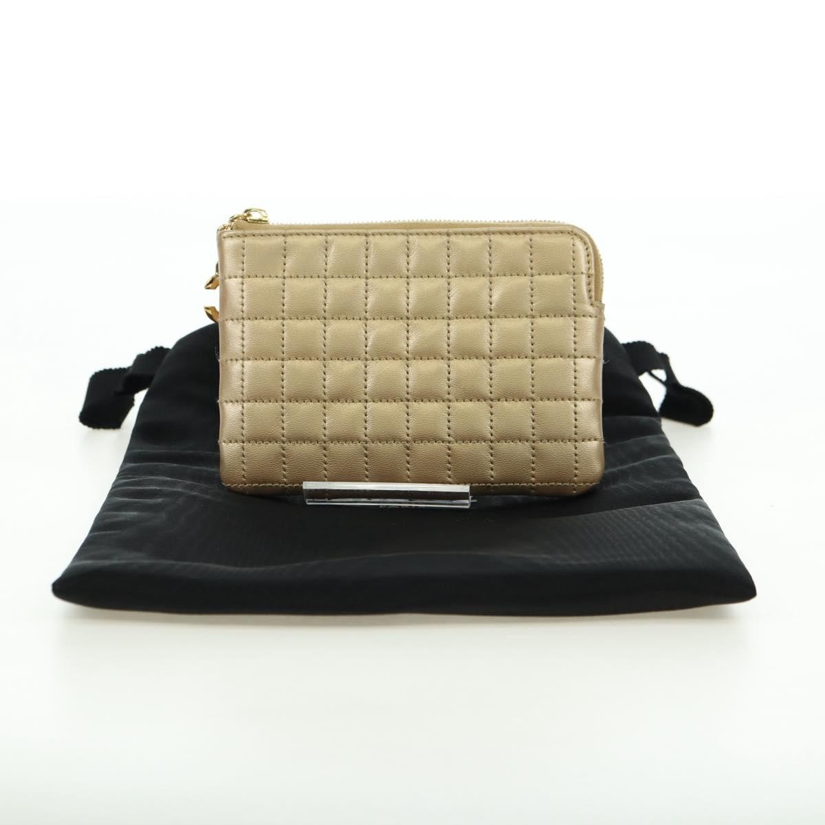 CELINE C Charm Coin Purse Leather Gold Auth am11616V