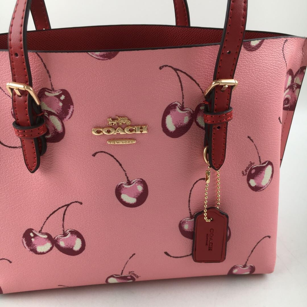 COACH CR293 Mollie Tote 25 2way Shoulder Bag Canvas Leather Cherry Pink Outlet