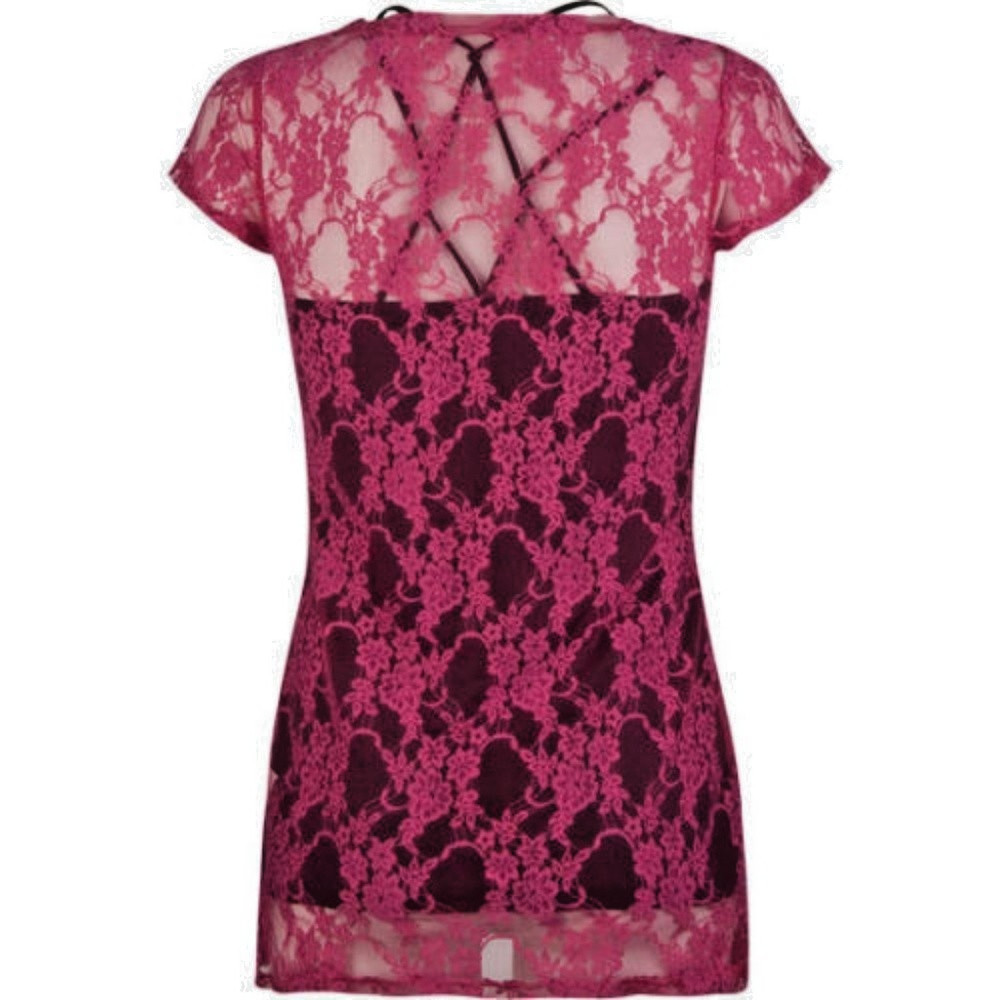 Full Tilt Pink Lace Two-Fer Top Sz M NEW