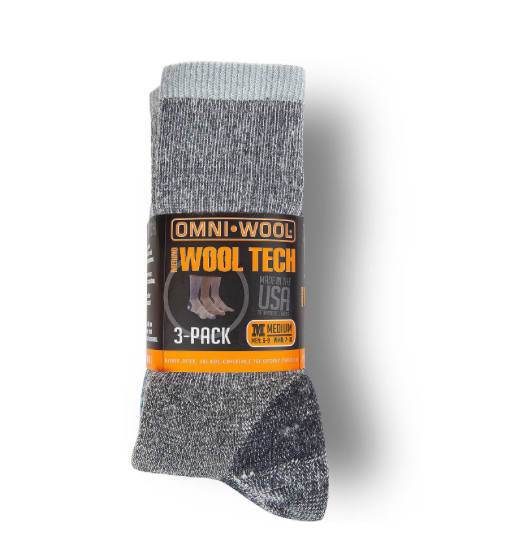 OMNIWOOL (3 PK) Merino Wool Tech Crew SOCKS (2 Color Options) M or L NIP