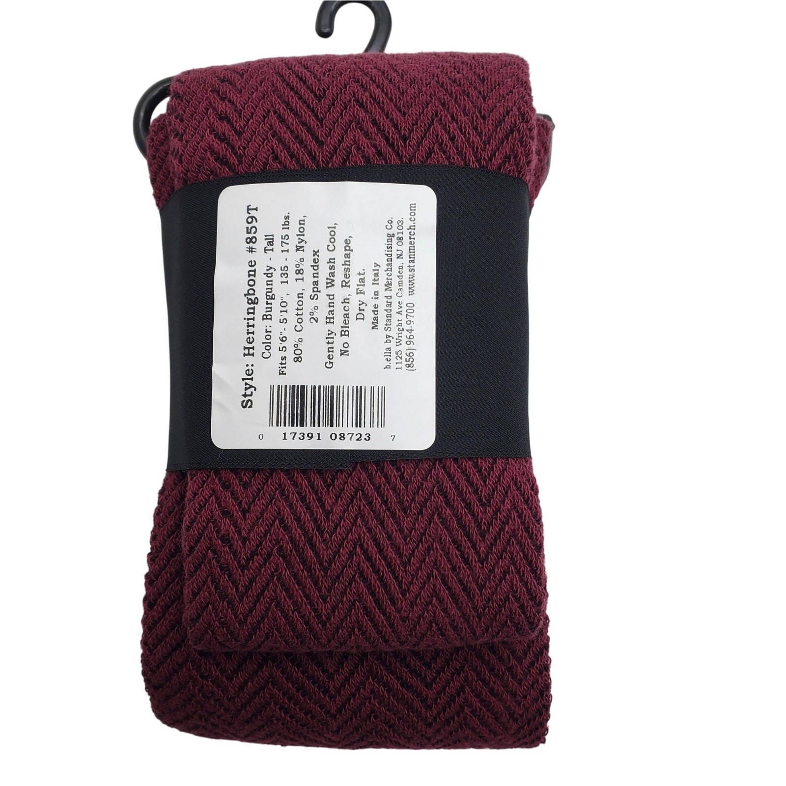 Italian 80% Cotton Tights Size Tall Burgundy Herringbone Wine B.ella New Hosiery