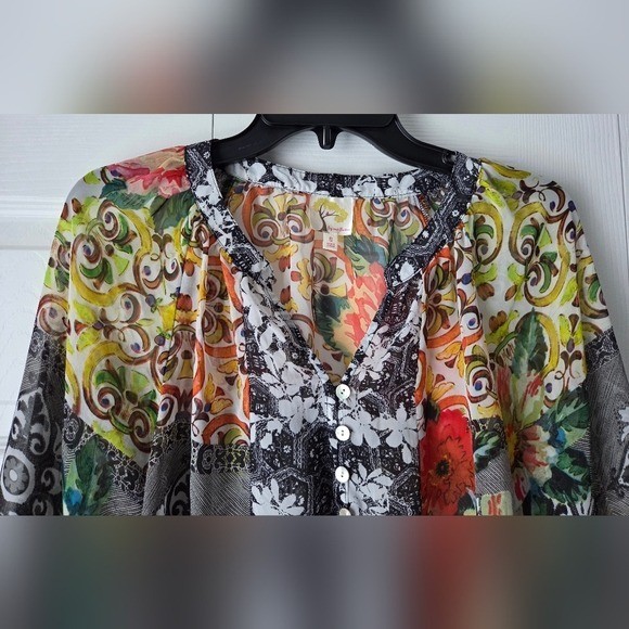 Fig and Flower Multicolor Sheer Floral Top Size S. Excellent condition.