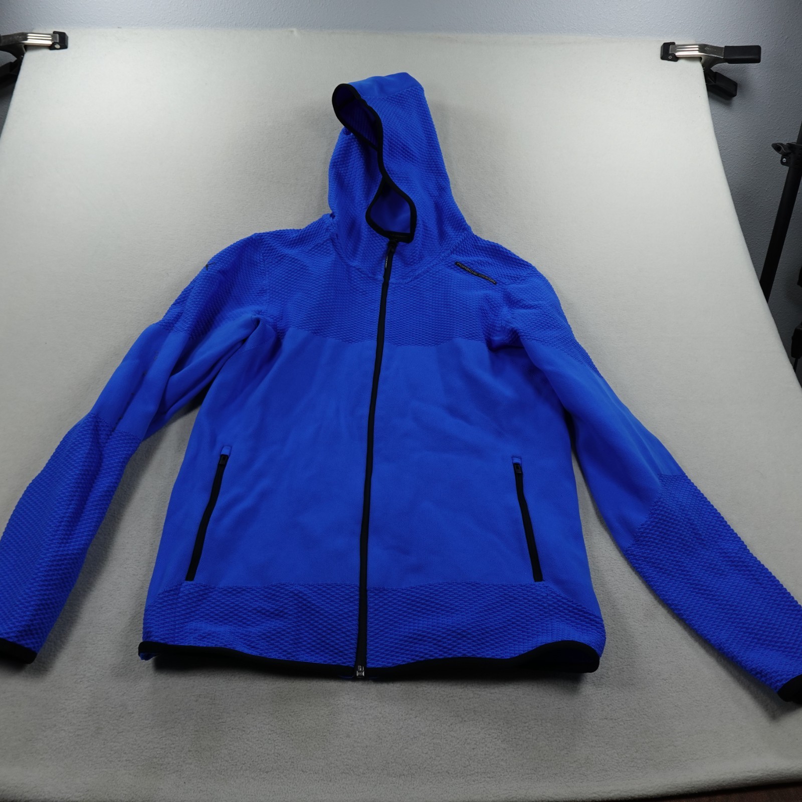 Porsche Design Puma Hoodie Mens Medium Blue Performance Full Zip Kint Stretch
