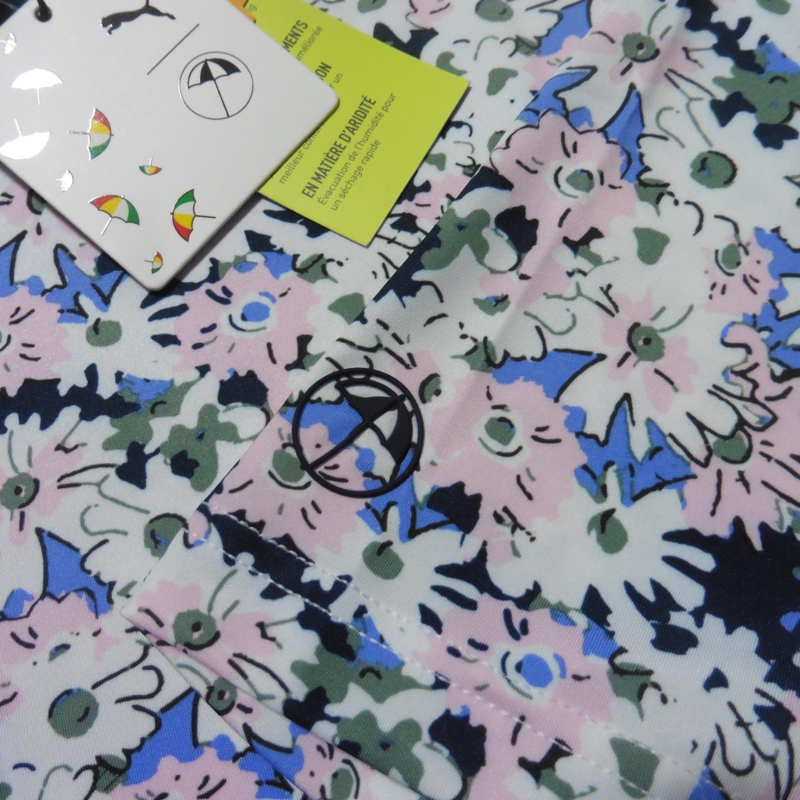 PUMA ARNOLD PALMER Mens M MEDIUM POLO SHIRT FLORAL WHITE GLOW DEEP NAVY GOLF AP
