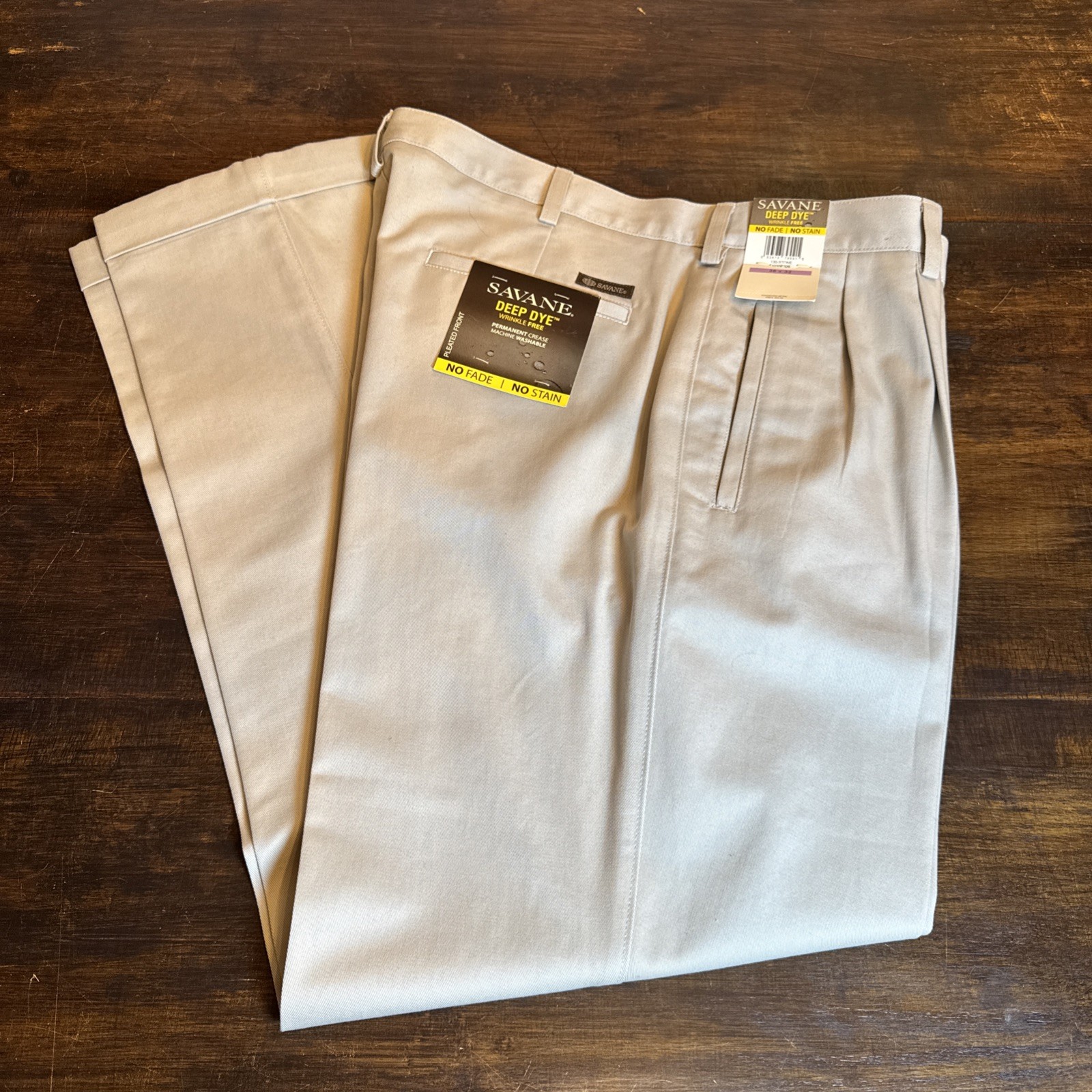 Savane Deep Dye Wrinkle Free Pant Mens 38×32 Khakis Pleated Straight NWT