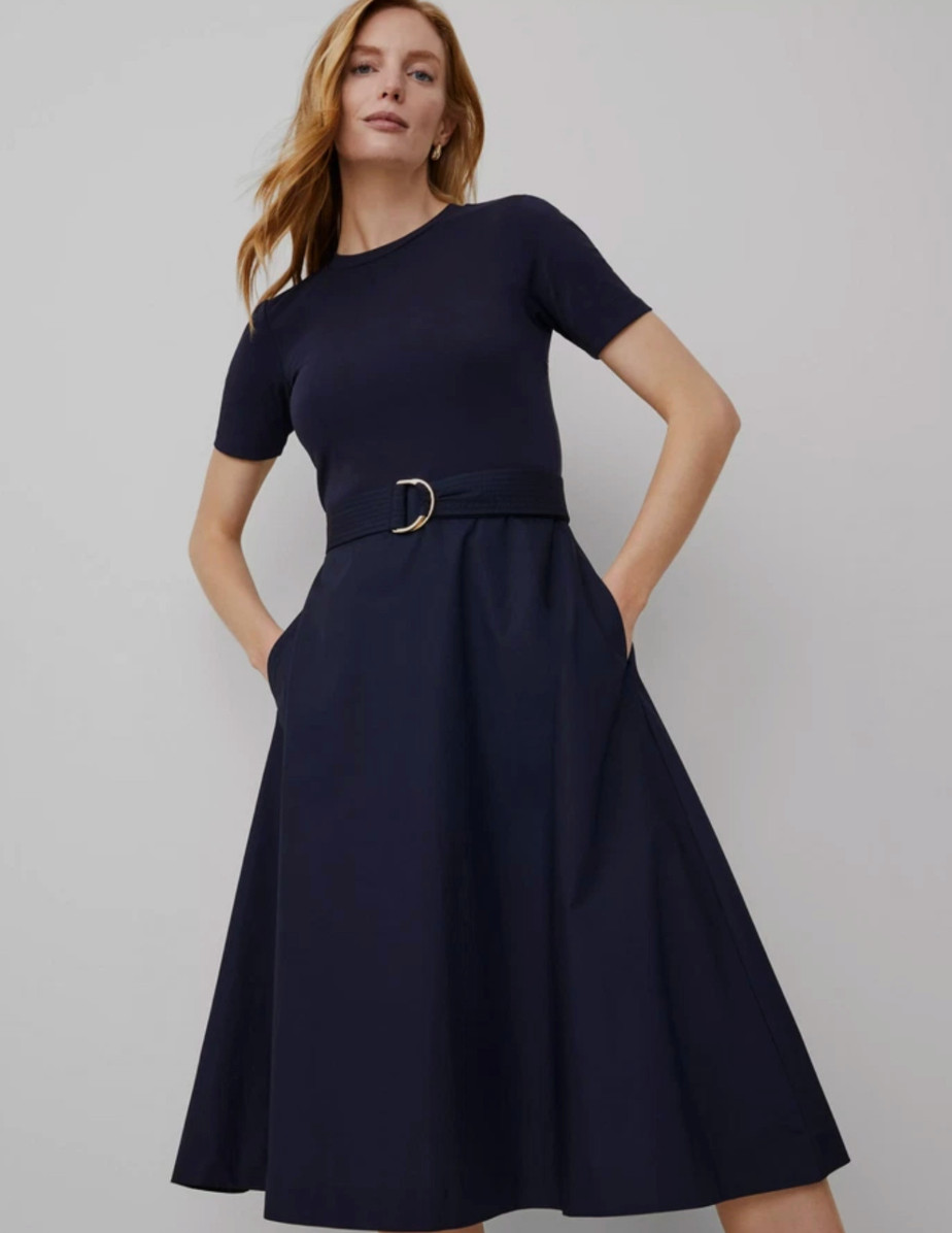 NWT ANN TAYLOR NIGHT SKY MIXED MEDIA FLARE MIDI DRESS SIZE 18