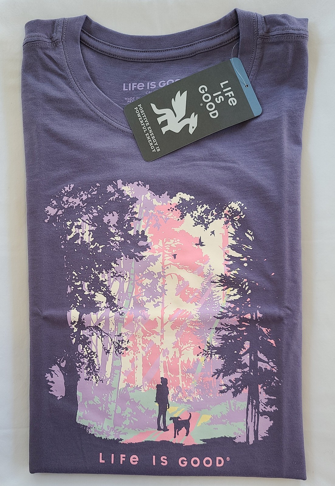 Life Is Good SS Shirt Crusher Tee HIKER SUNBEAMS WOODS Jackie Dog Womens XL