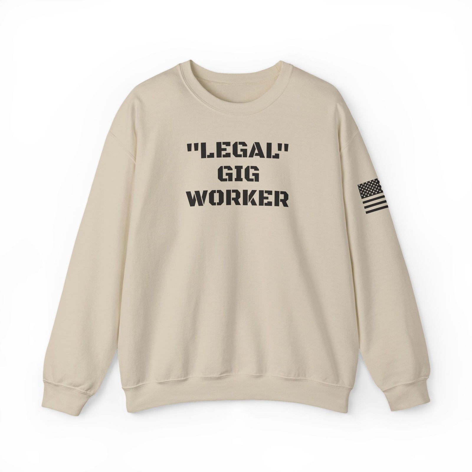 “LEGAL” Gig Worker Sweatshirt | Stencil Text, Flag Sleeve