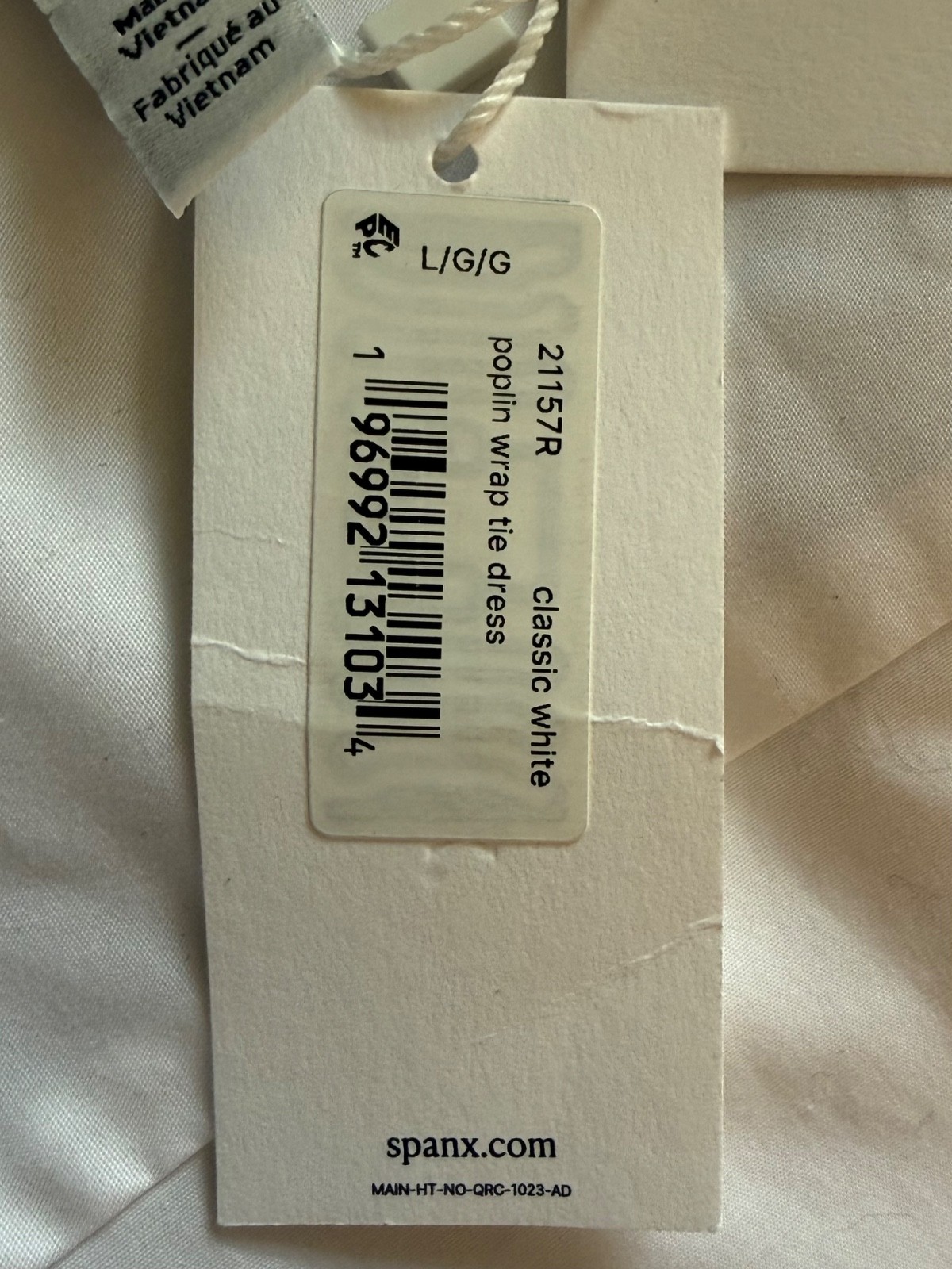 NWT SPANX Poplin Wrap Tie Dress L White Classic Collared Shirt Dress