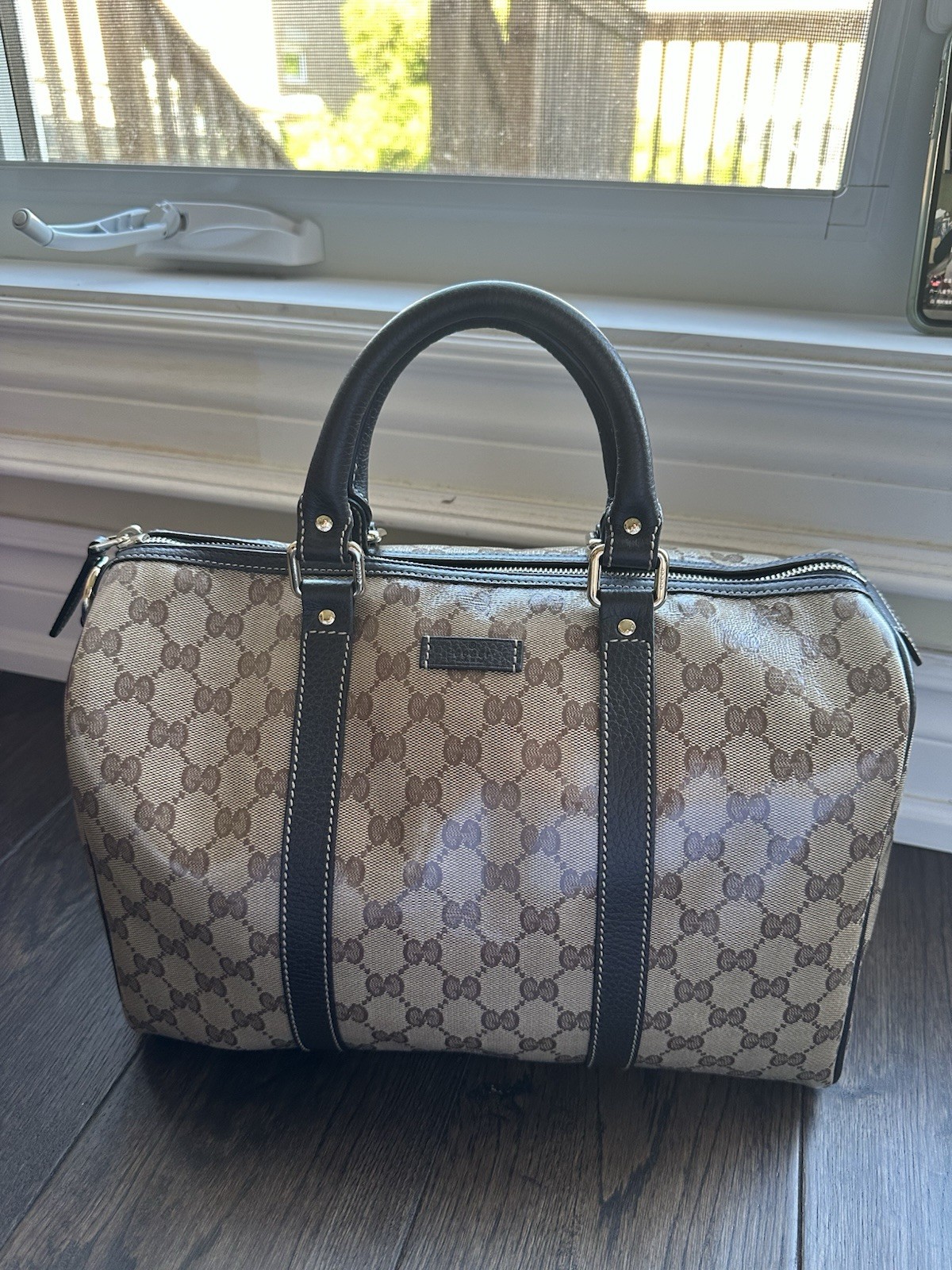 Gucci Beige/Ebony GG Crystal Medium Joy Boston Bag