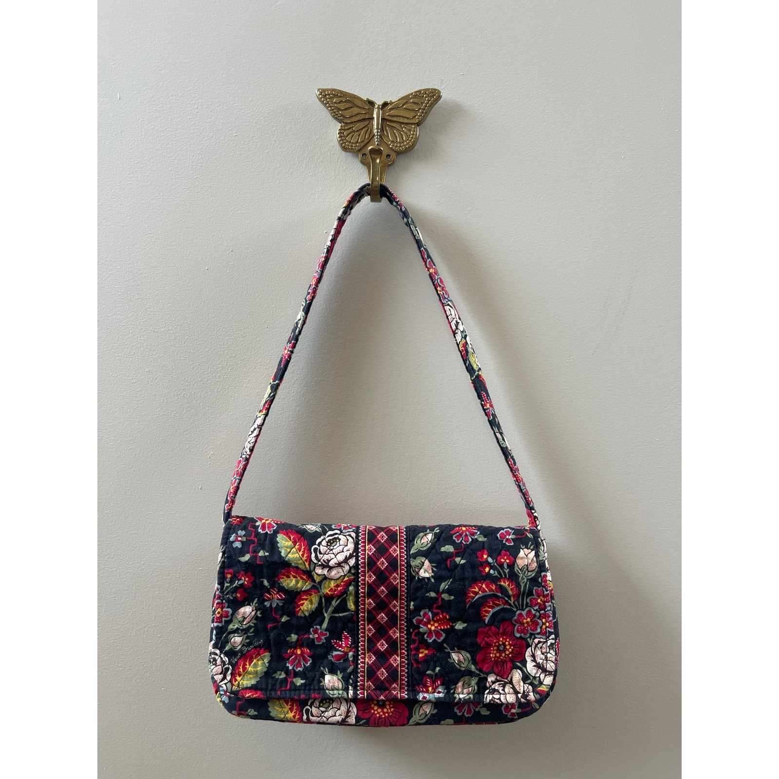 Vera Bradley Anastasia Quilted Crossbody Organizer Bag Vintage 2002 Floral Black