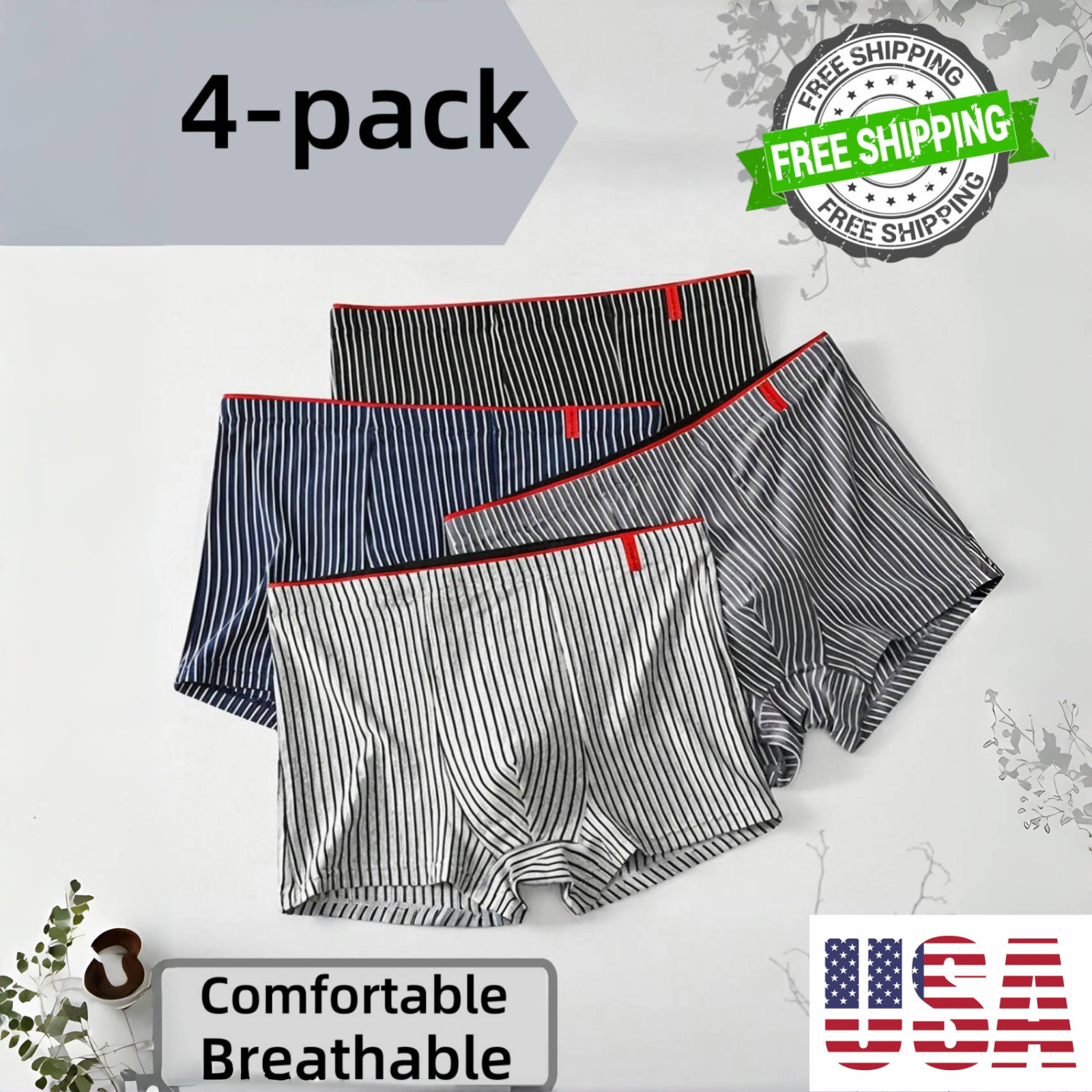 4 Pack Men’s Trunks Breathable Underwear Soft Comfortable Boxer Briefs