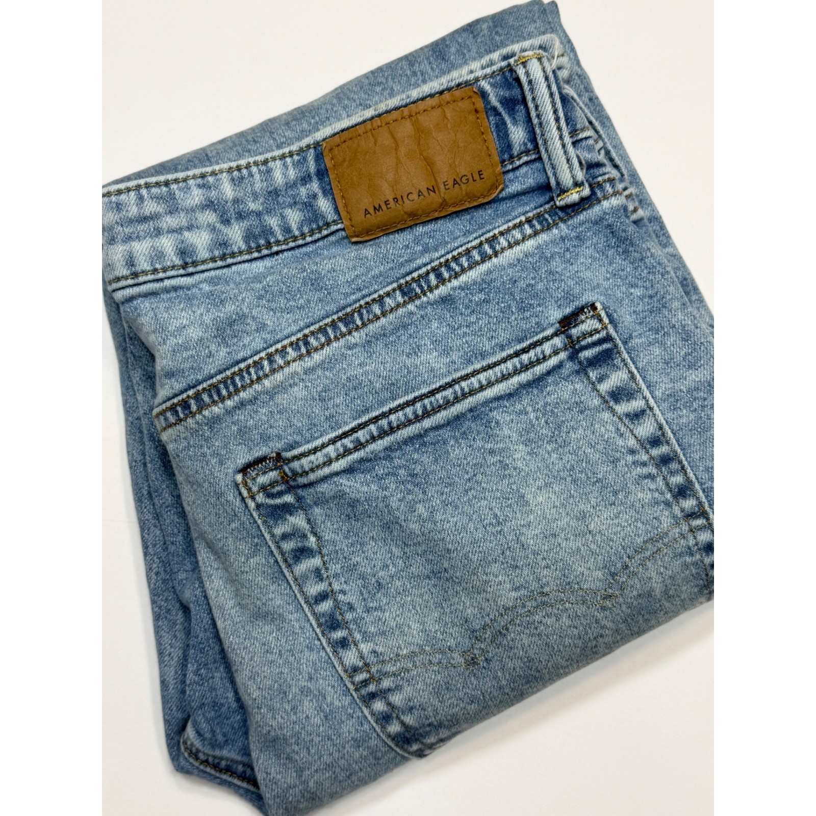American Eagle Flex Straight Leg Jeans Mens 32×34 Light Wash Blue Denim Stretch