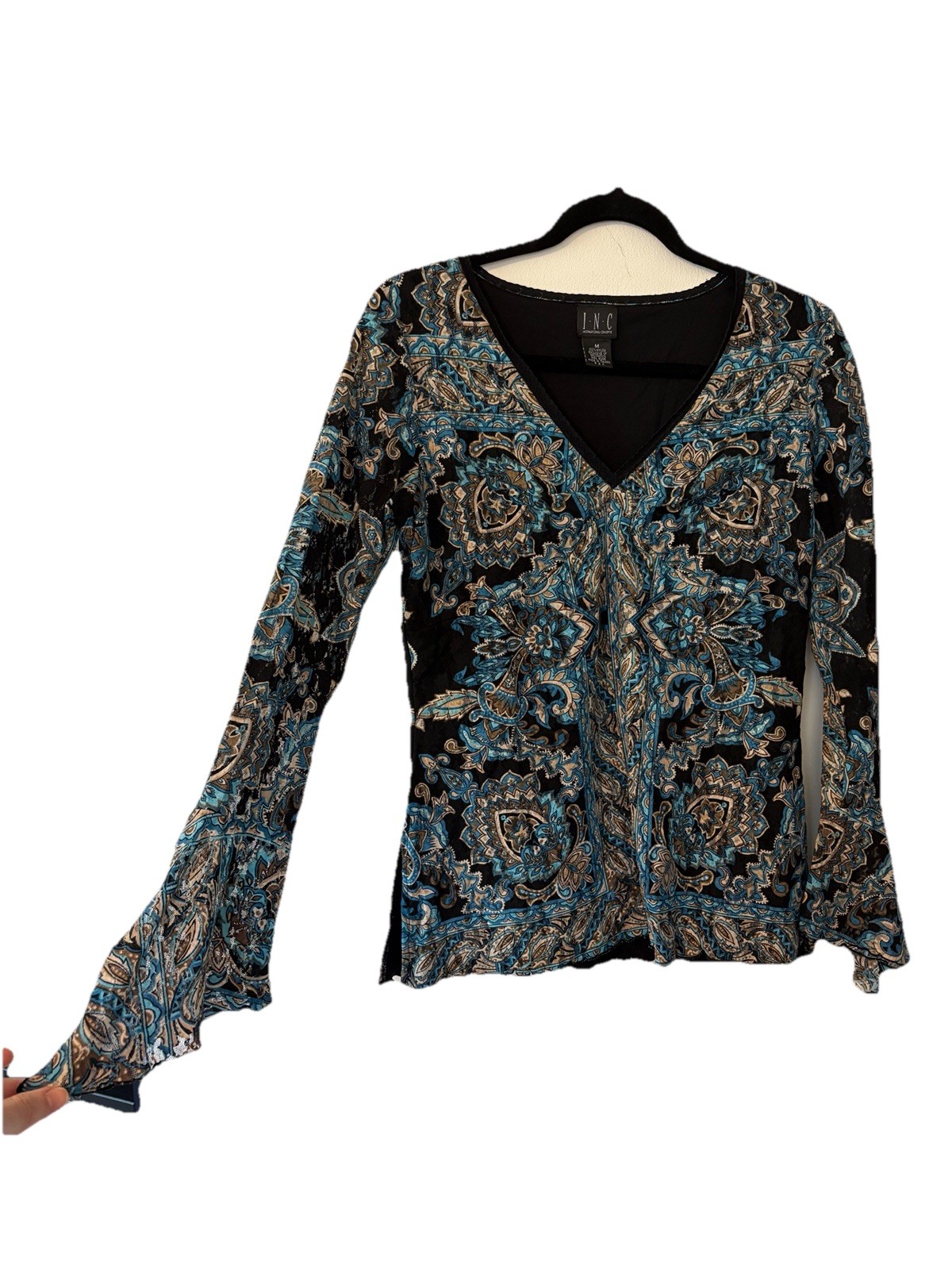 Y2K Whimsigoth Lace Trim Top Womens Medium Black Blue Romantic Gothic Coquette
