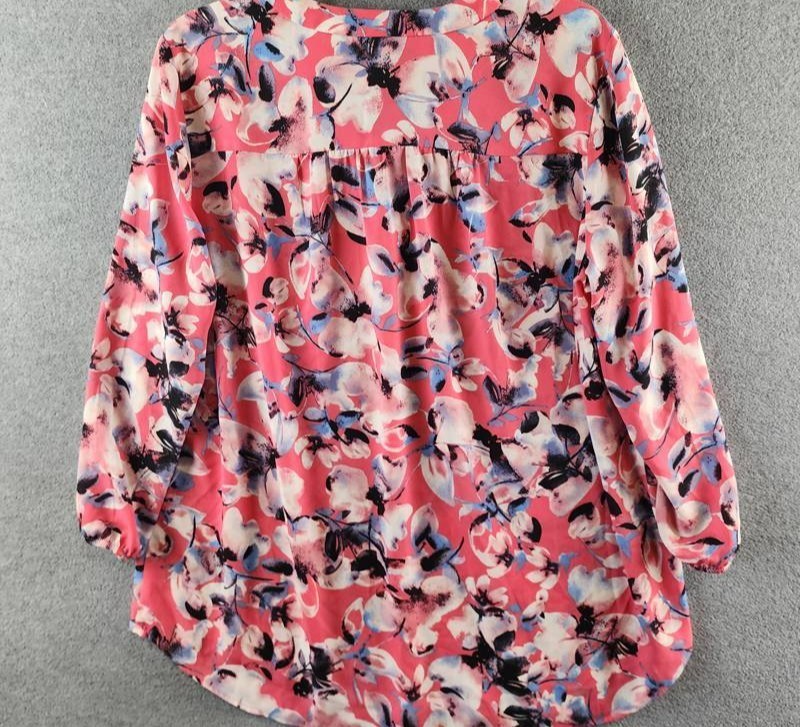 Jones New York Kelly Printed 3/4-Sleeve Tunic Blouse Women’s L Fresh Guava Multi