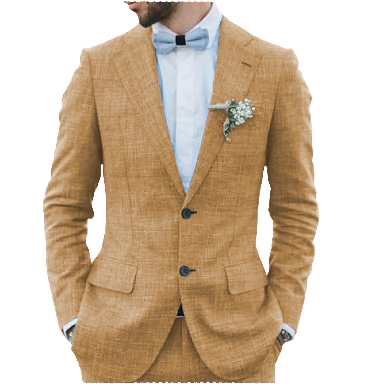 Gold Linen Men Suits Custom Notch Lapel Single Breasted Business Summer Wear