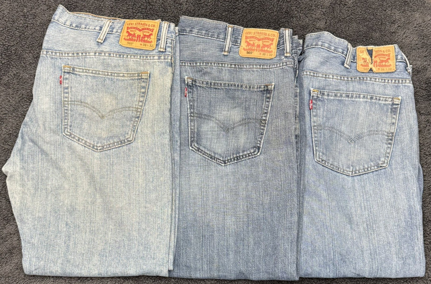 Lot of 3 Levi’s 569 Jeans Men’s 38×32 Loose Straight Denim Faded Distressed