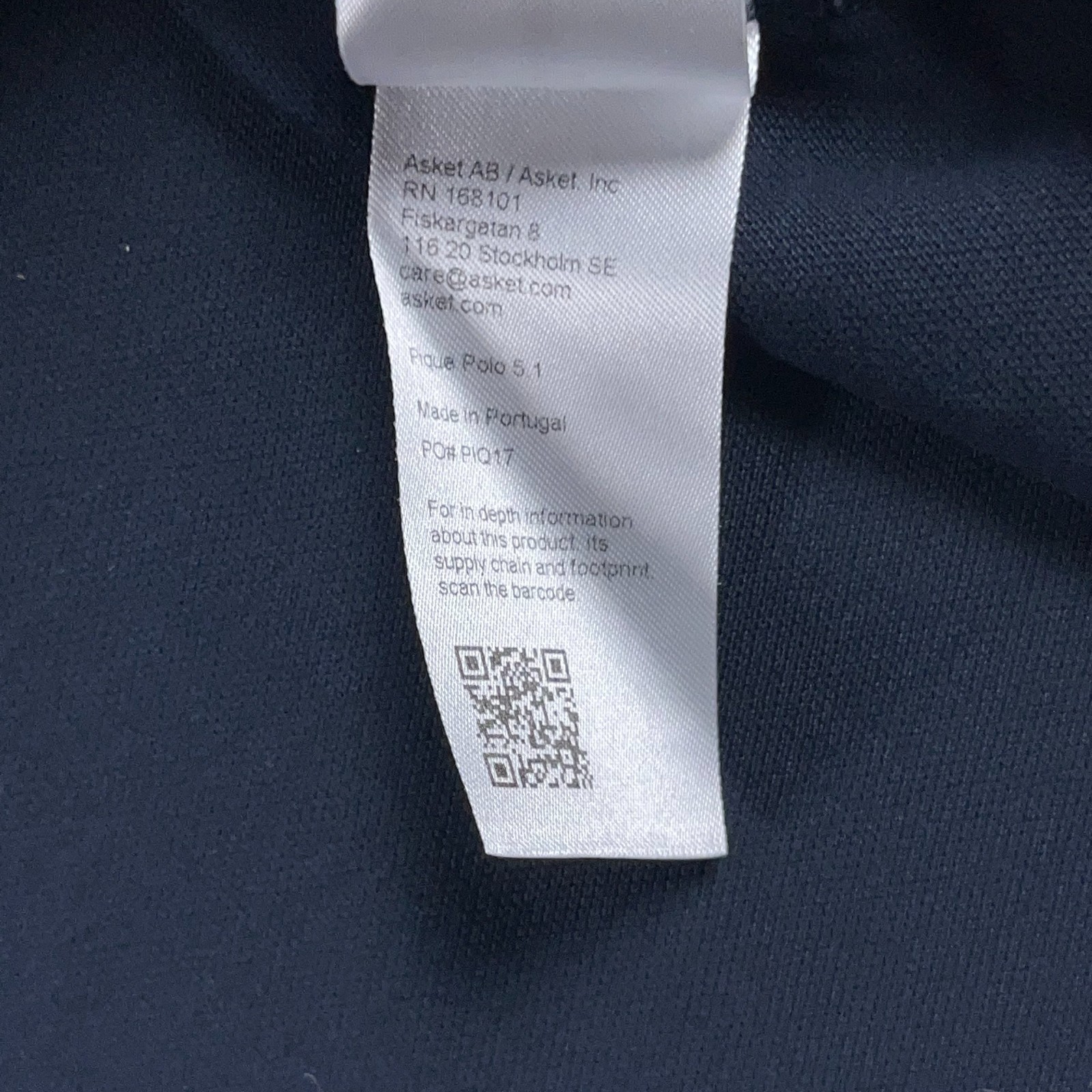 Asket Polo Shirt Mens Large Long Navy Blue Short Sleeve Pique Cotton