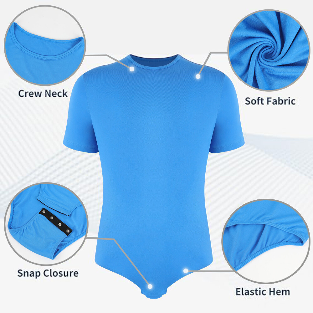 Mens One Piece Short Sleeve Bodysuit Romper Pajamas Basic Top T-Shirts Underwear
