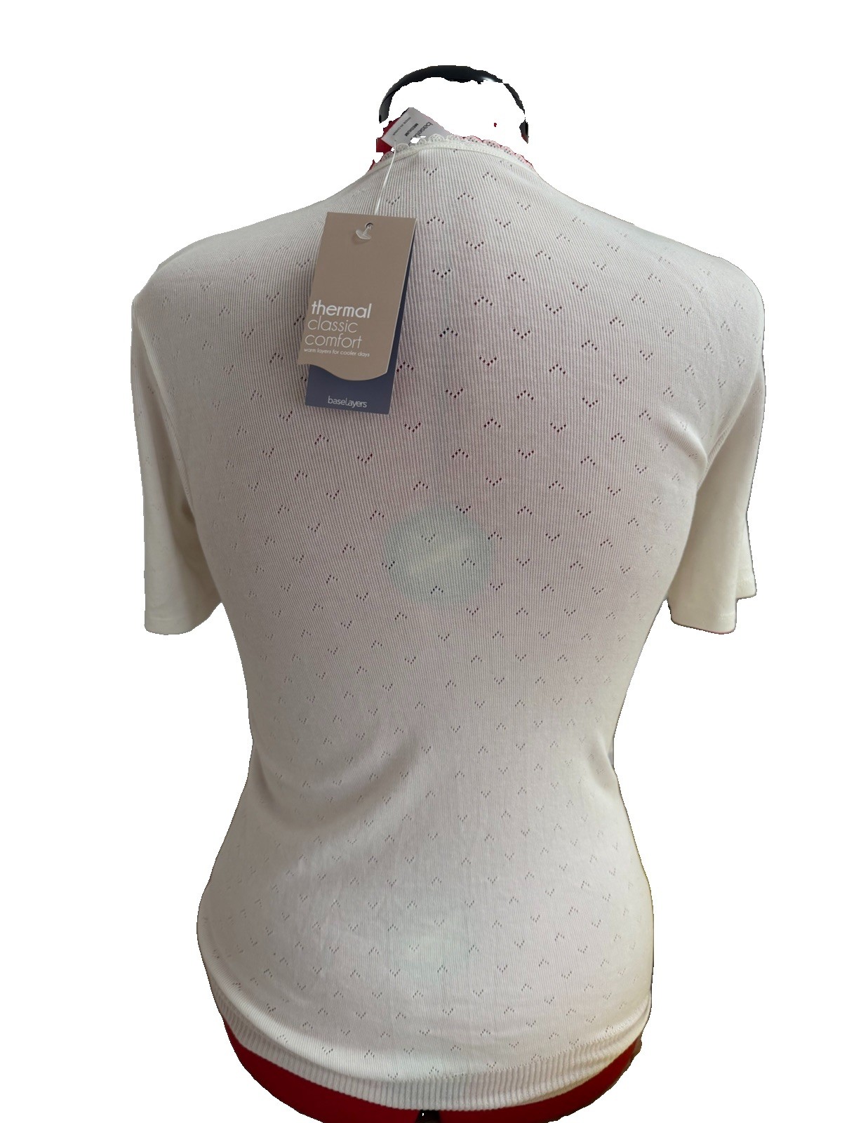 Base Layers Traditional Rib Short Sleeve Top White Sizes M-XL BNWT Pointelle