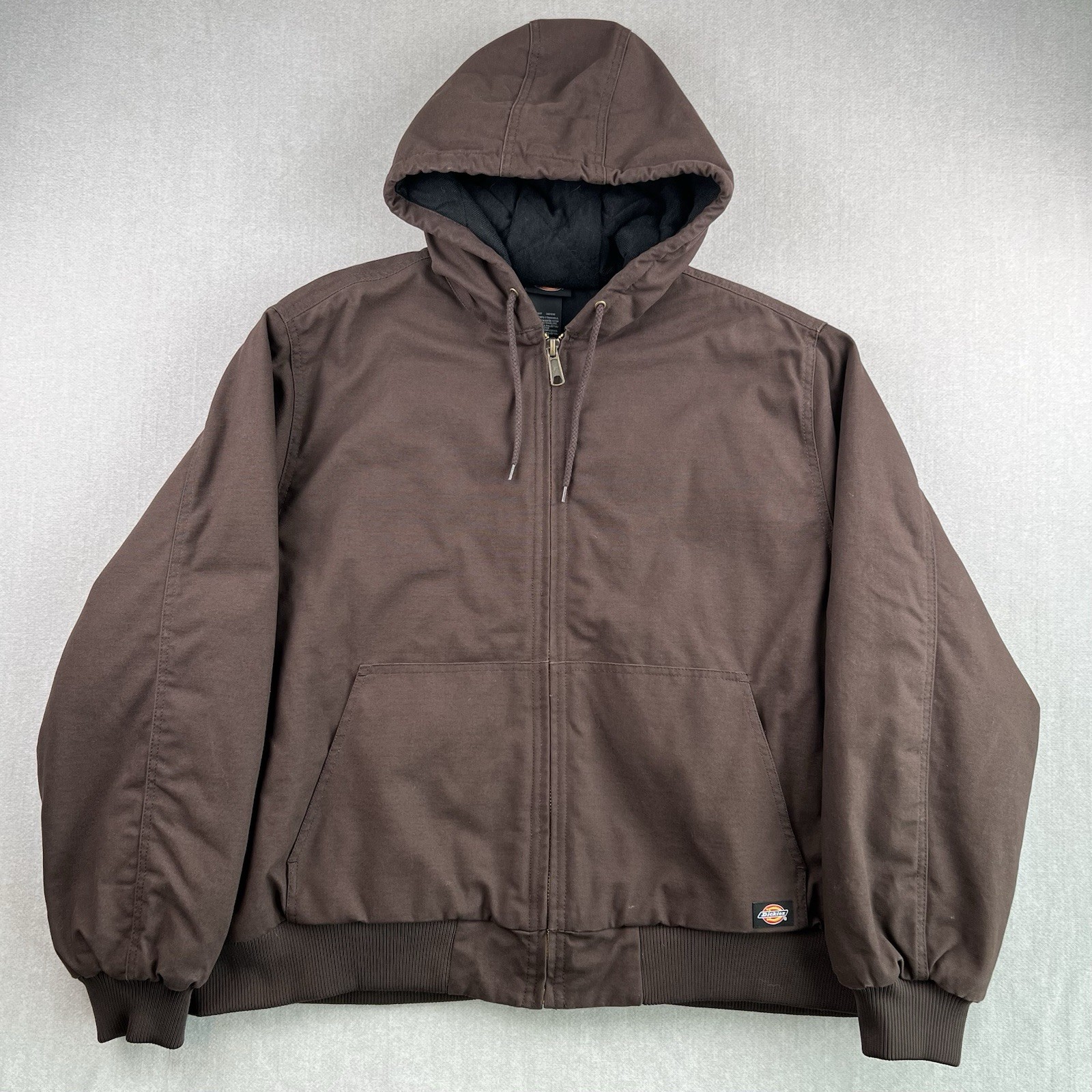 Dickies Jacket Mens 2XL Brown Canvas Hooded Bomber Insulated Workwear