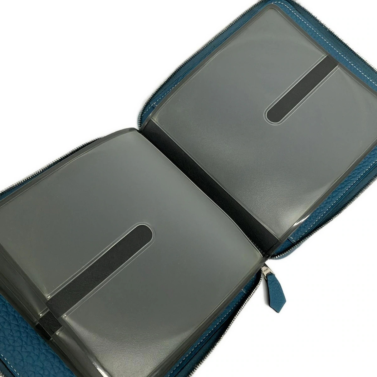 HERMES saxe blue Taurillon Clemence Square G Accessory Case