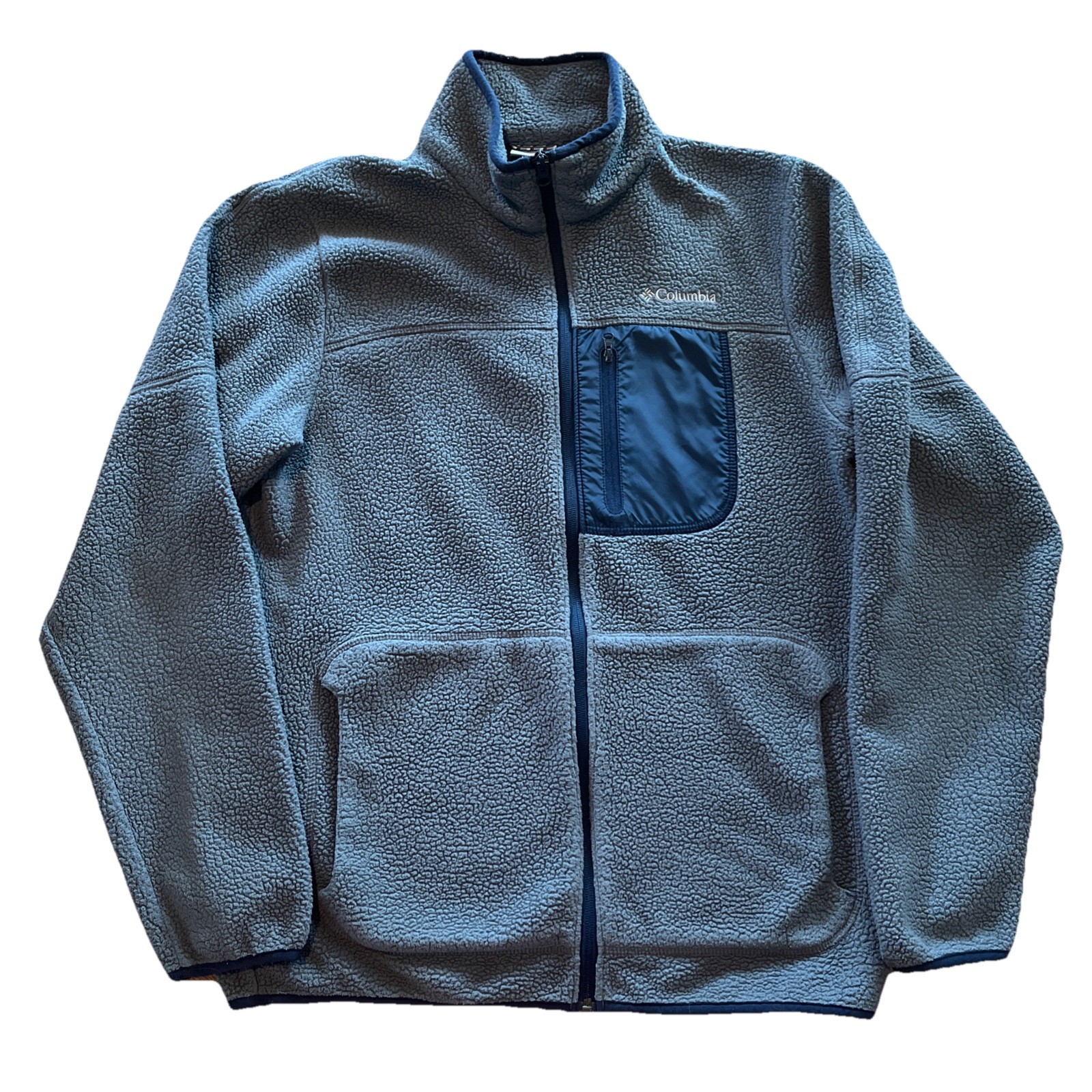 Columbia Fast Trek II Fleece Jacket Men’s Small Blue Gray Sherpa Full Zip