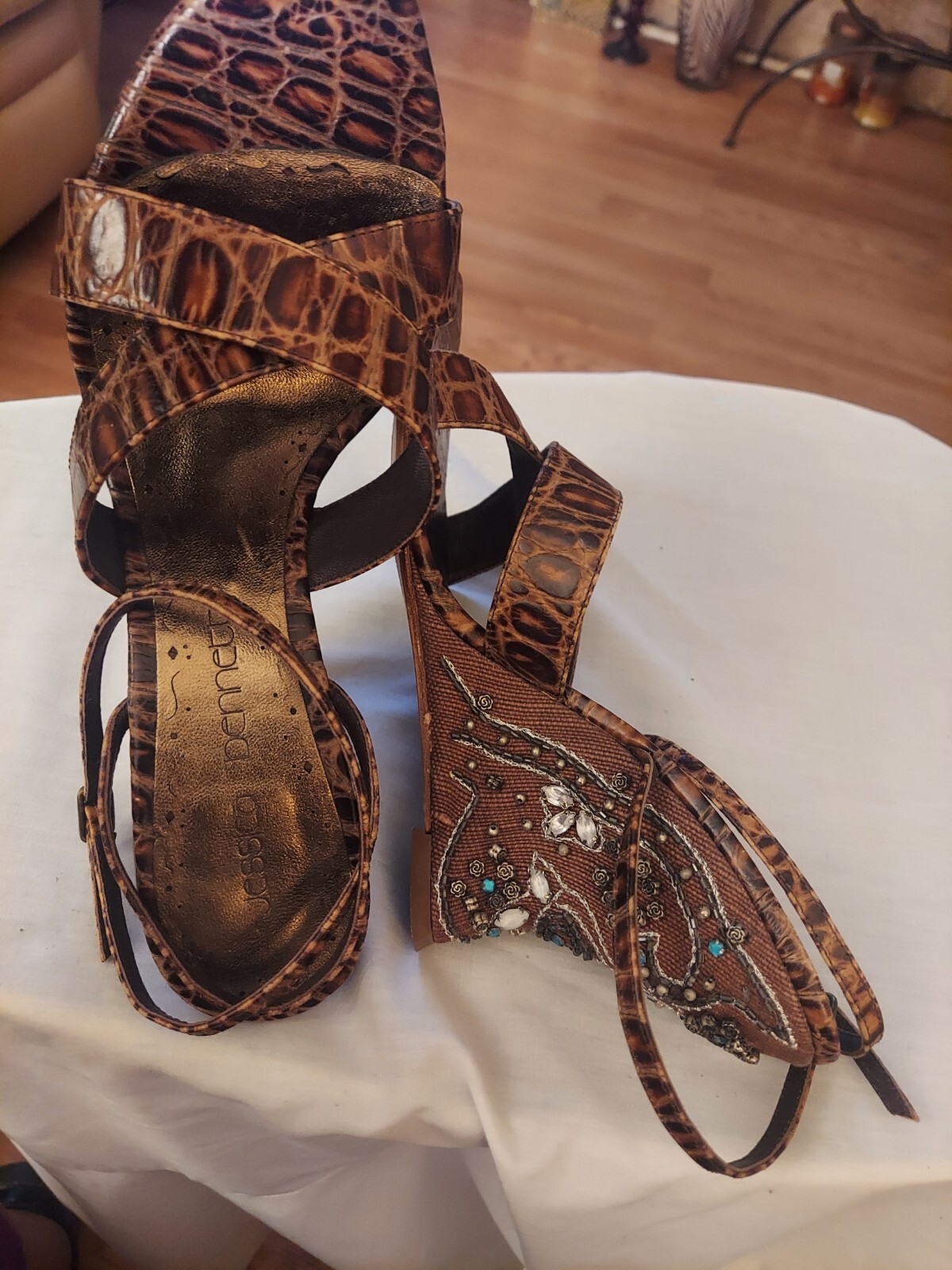Jessica Bennett Brown Leather Anklestrap Wedge Sandal Pumps Size 10M