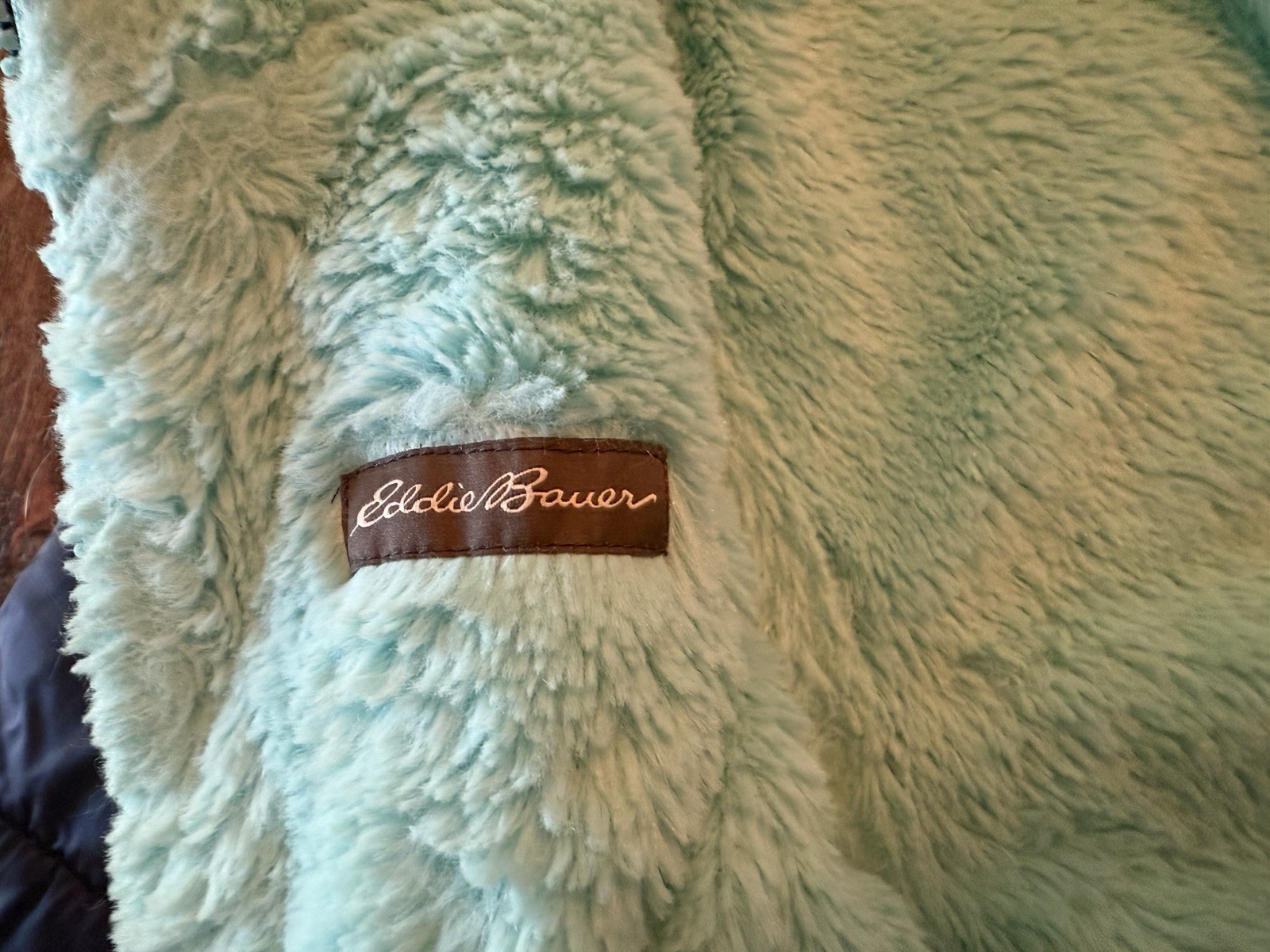 Eddie Bauer Kids Reversible Faux Fur Puffer Jacket Turquoise Navy Blue MED 10-12