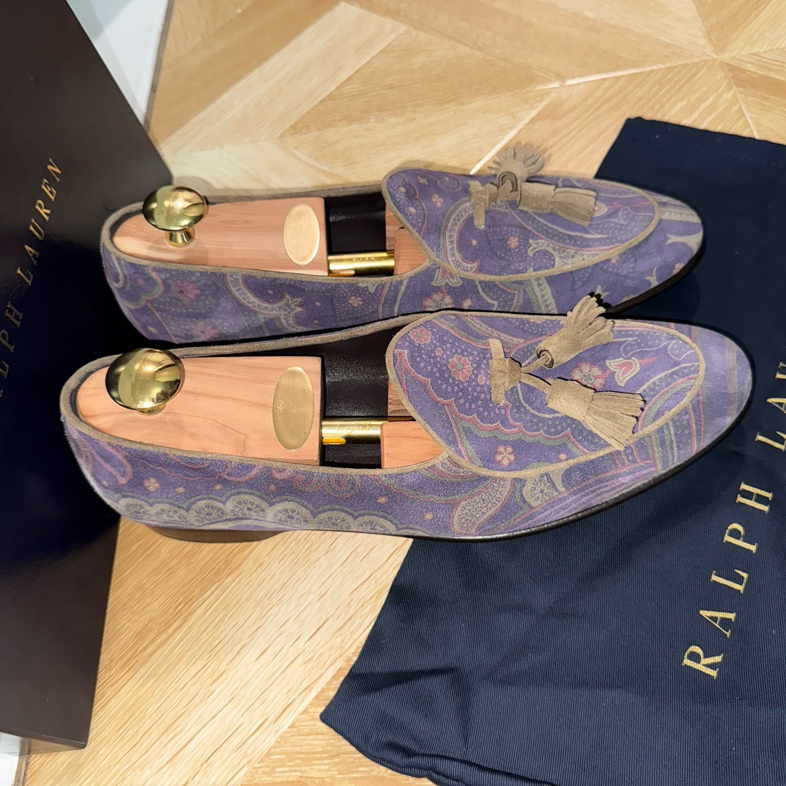 Ralph Lauren Purple Label Paisley Tassel Suede Leather Shoe Rare Polo Italy 11